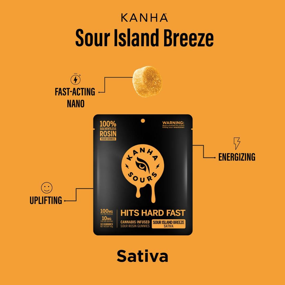 KANHA: Sour Island Breeze Solventless Rosin NANO Vegan Gummies (Sativa) - 100mg - Kanha Gummies -  - $25 - Edibles