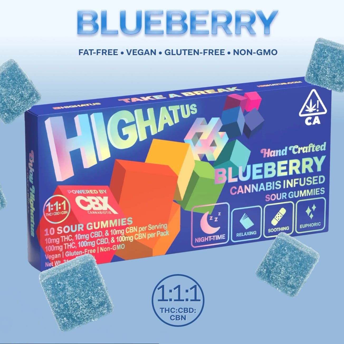 BLUEBERRY HIGHATUS GUMMIES 10PK 100MG - CANNABIOTIX -  - $13 - Edibles