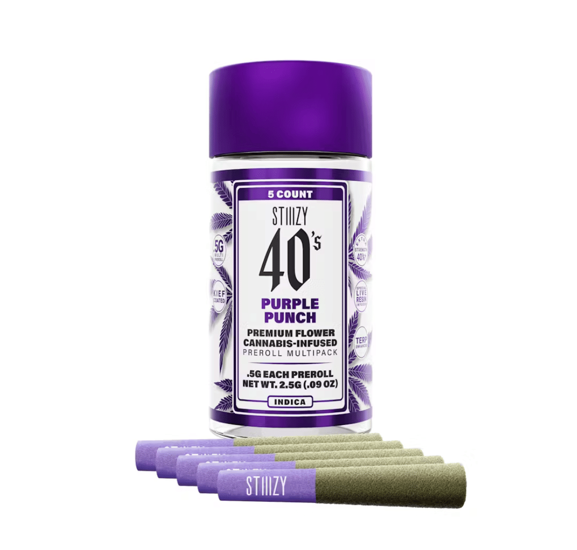 Purple Punch - 2.5g Infused Prerolls (5pk) - Stiiizy 40's - Infused PR Pack - Indica - $30 - Infused Preroll Pack