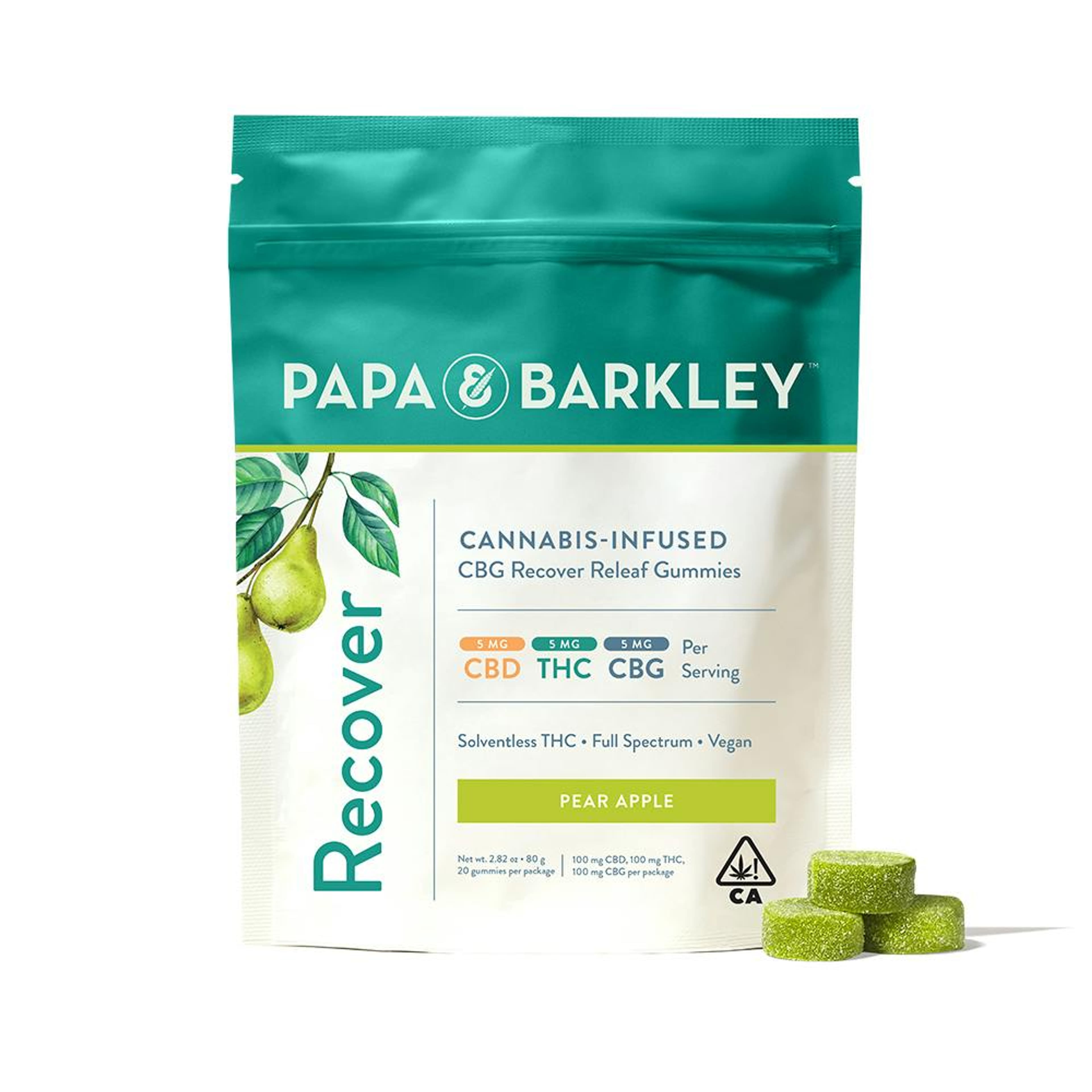 Recover | Pear Apple Gummies 1:1:1 CBG:THC:CBD - 100mg - Papa & Barkley - - $22 - Edibles