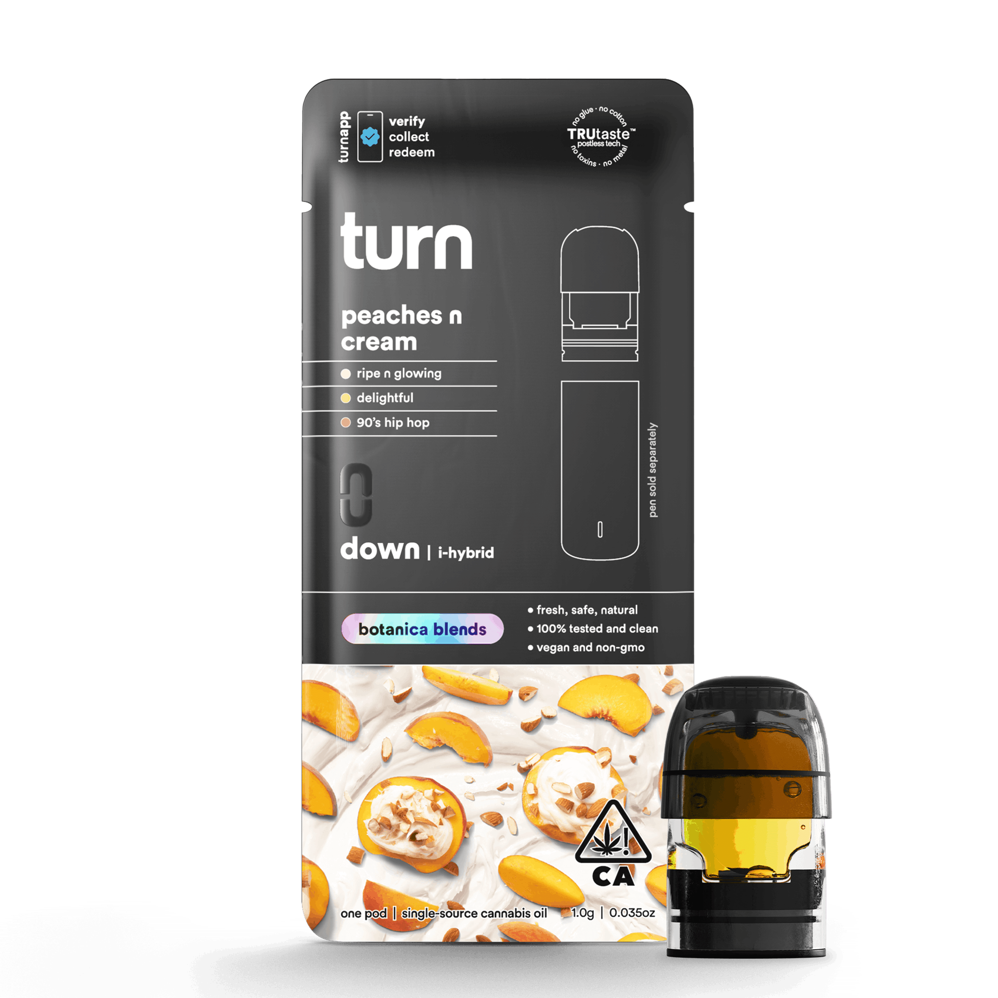 Turn Down Botanica Blends POD | 1g - Peaches N Cream - Indica Hybrid - Turn - - $26 - Vape Carts
