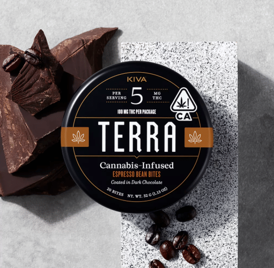 100mg Chocolate Espresso Bean Terra Bites - Kiva 5mg each