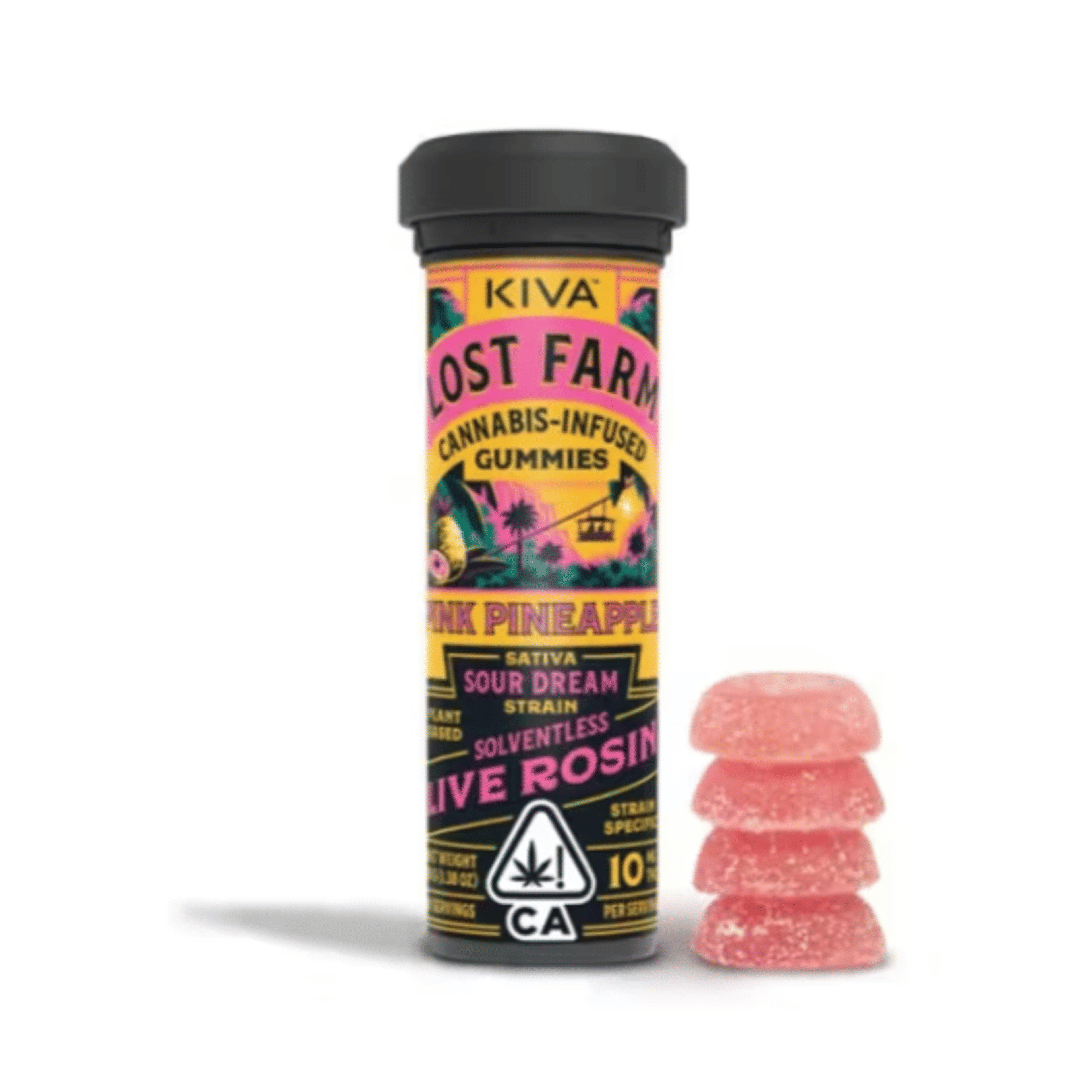 Lost Farm Gummies - Pink Pineapple - Sour Dream Live Rosin - 100mg - Kiva - Pink Pineapple - $19.99 - Edibles