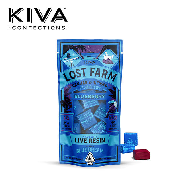 Lost Farm - Blueberry Fruit Chews - Infused w/ Blue Dream Live Resin - 100mg - Kiva -  - $19.99 - Edibles