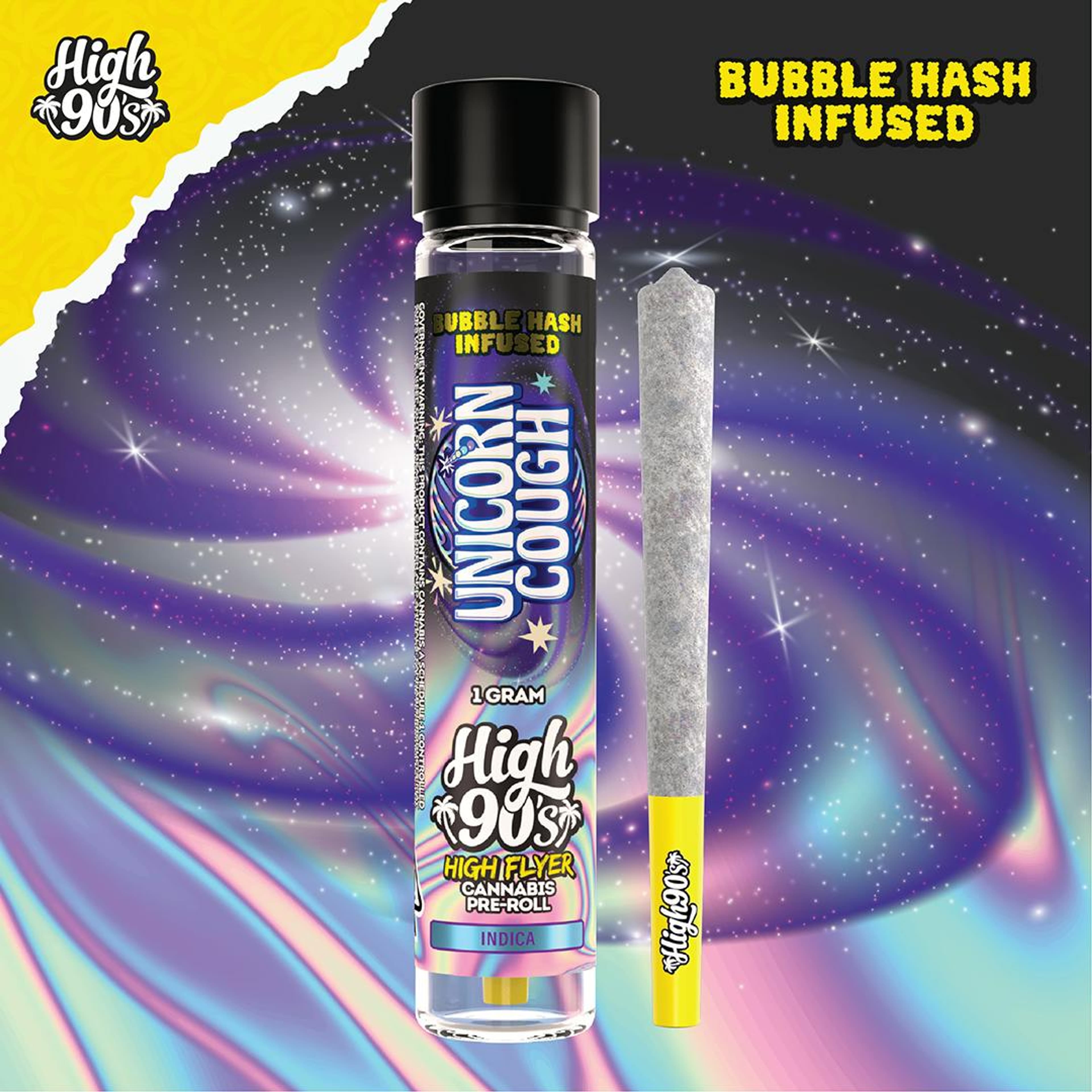 High 90s : Unicorn Cough 1g High Flyer Bubble Hash Infused Pre-Roll - HIGH 90s - High 90s : Unicorn Cough 1g High Flyer Bubble Hash Infused Pre-Roll - $13 - Infused Pre-Rolls