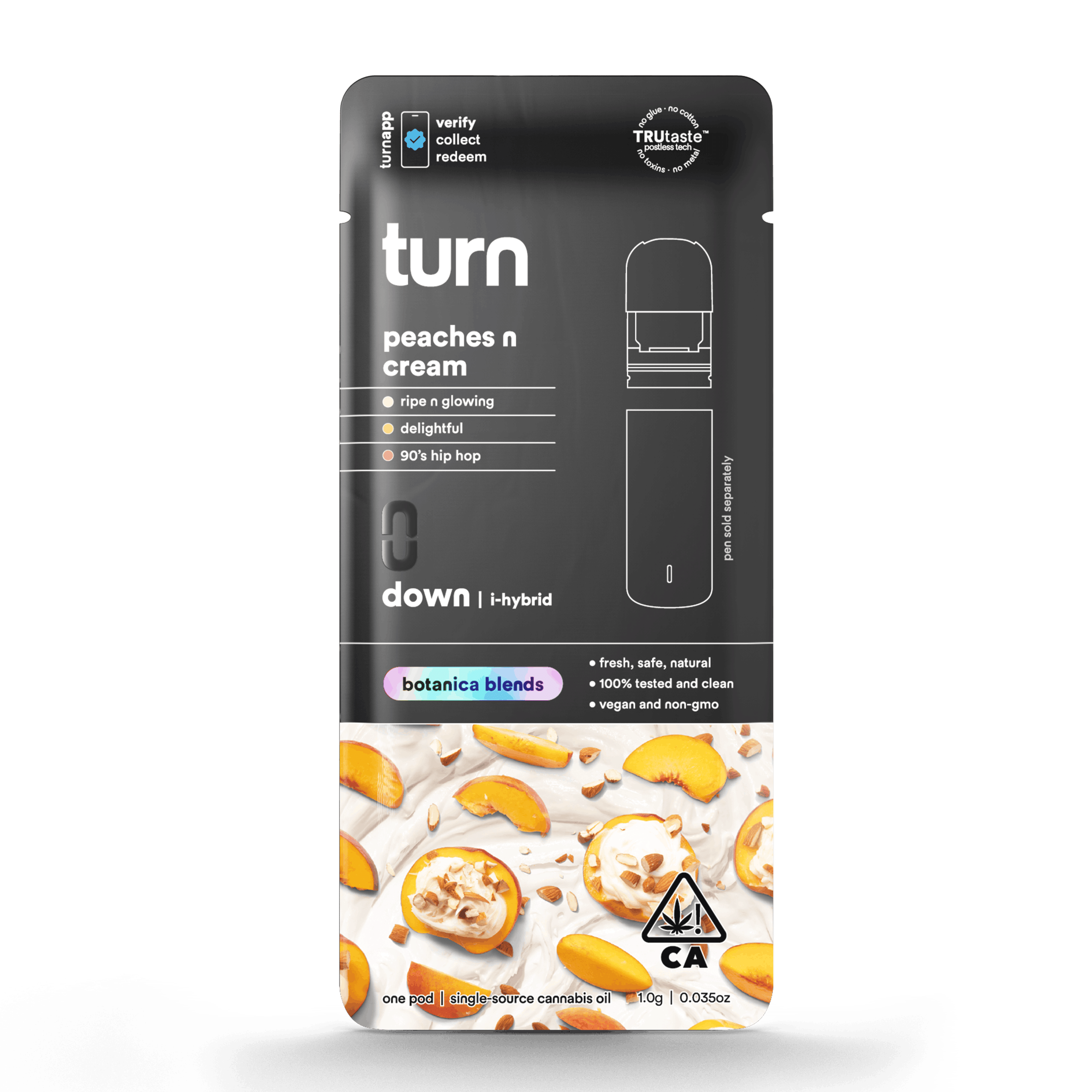 Turn Down Botanica Blends POD | 1g - Peaches N Cream - Indica Hybrid - Turn - - $26 - Vape Carts