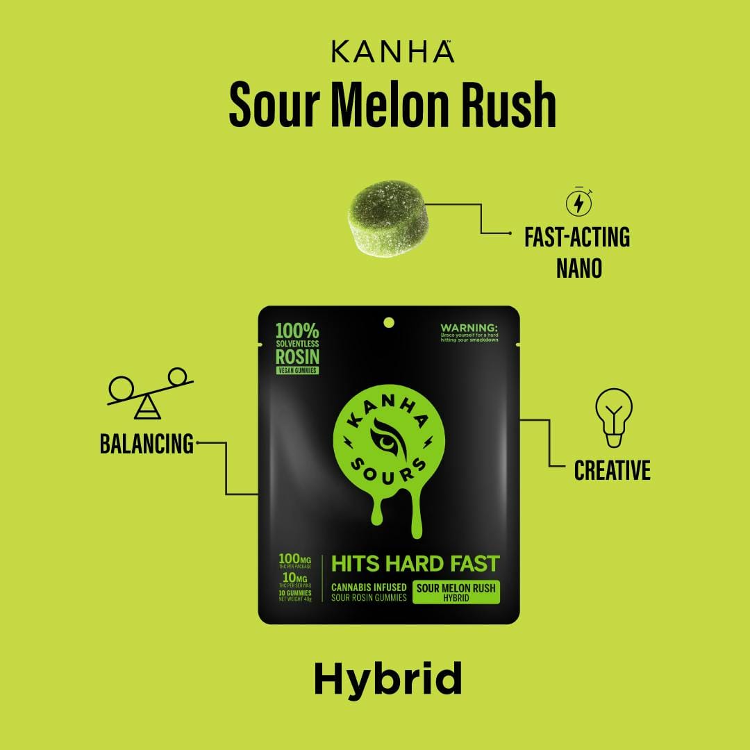 Solventless Rosin - Sour Melon Rush 100mg Gummy - Kanha Treats - Vegan - $24 - Edible