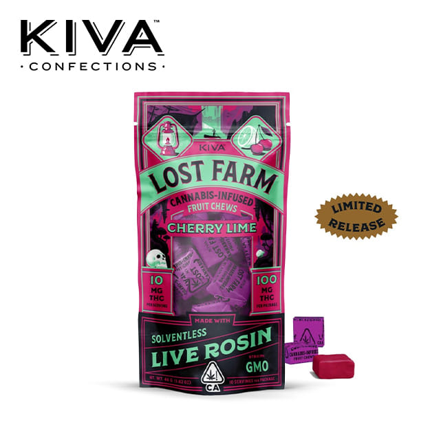 Lost Farm - Cherry Lime Fruit Chews - Infused w/ GMO Live Rosin - 100mg - Kiva -  - $19.99 - Edibles