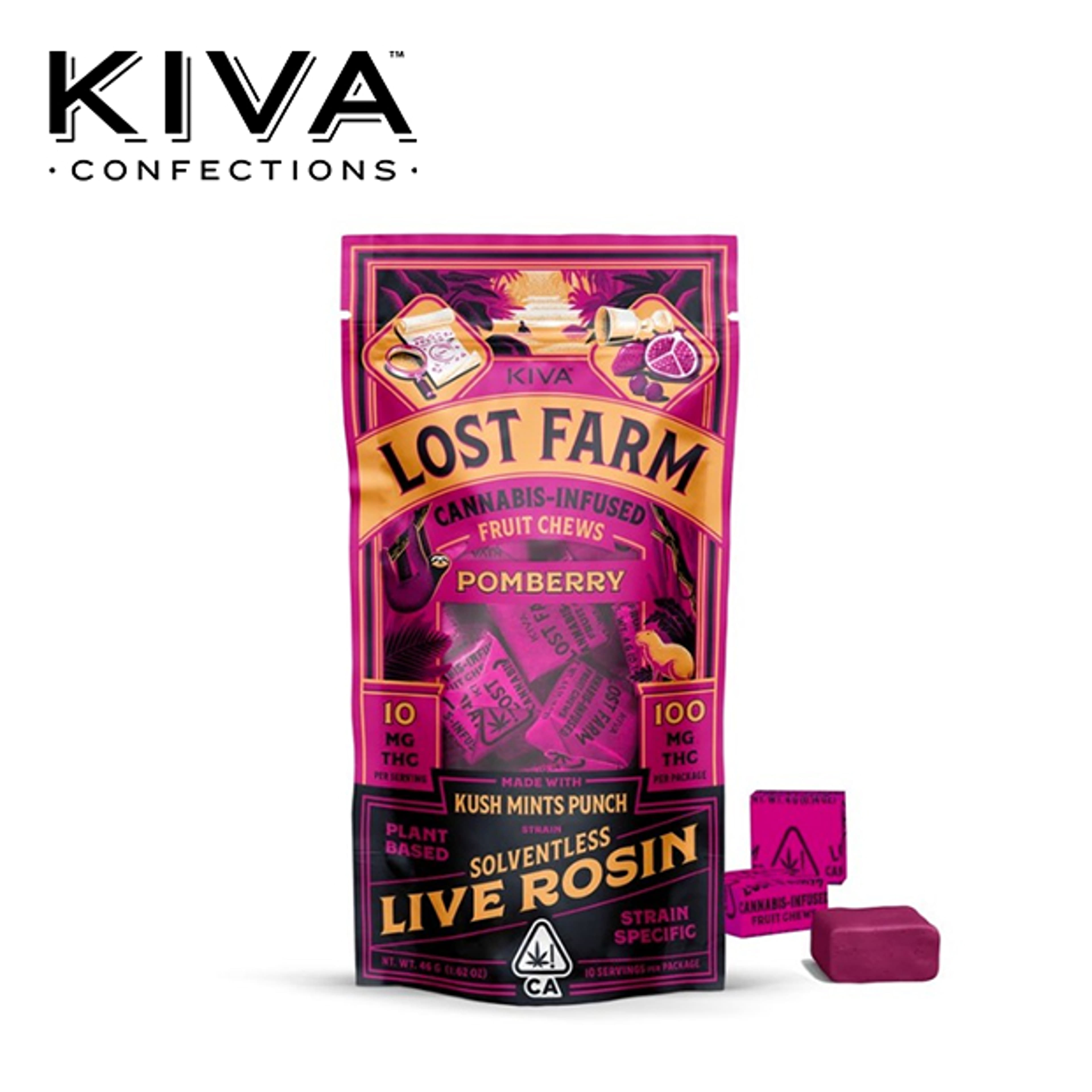 Lost Farm - Pomberry Fruit Chews - Infused w/ Kush Mints Punch Live Rosin - 100mg - Kiva - - $19.99 - Edibles
