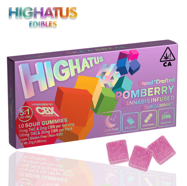 Highatus - PomBerry CBN - Sour Gummies 5:1 - 100mg - Highatus -  - $14.99 - Edibles