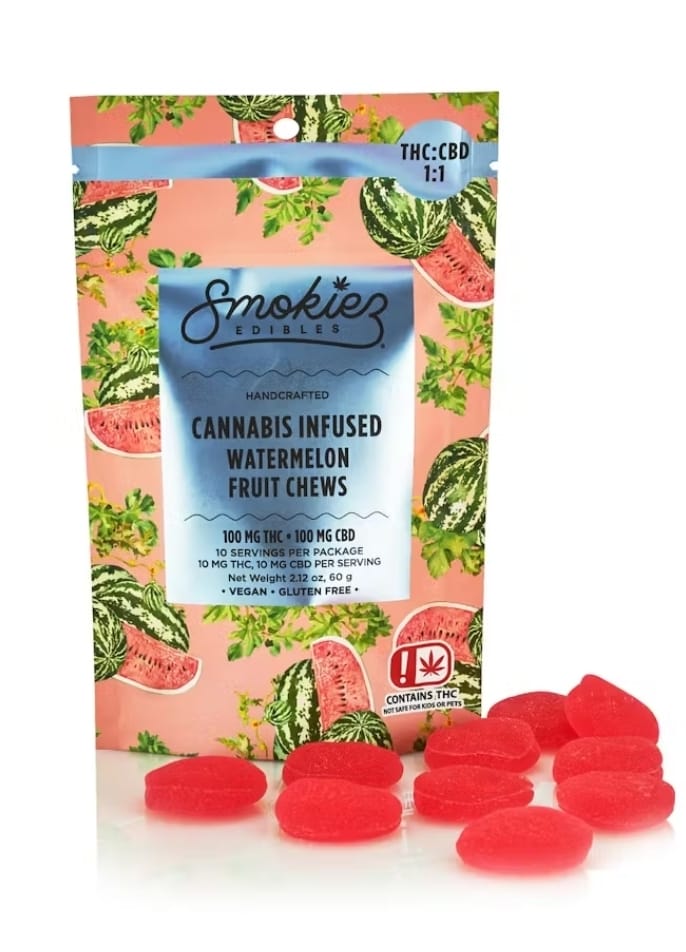 1:1 CBD Sweet Watermelon Gummies Fruit Chews - Smokiez -  - $29.99 - Edibles