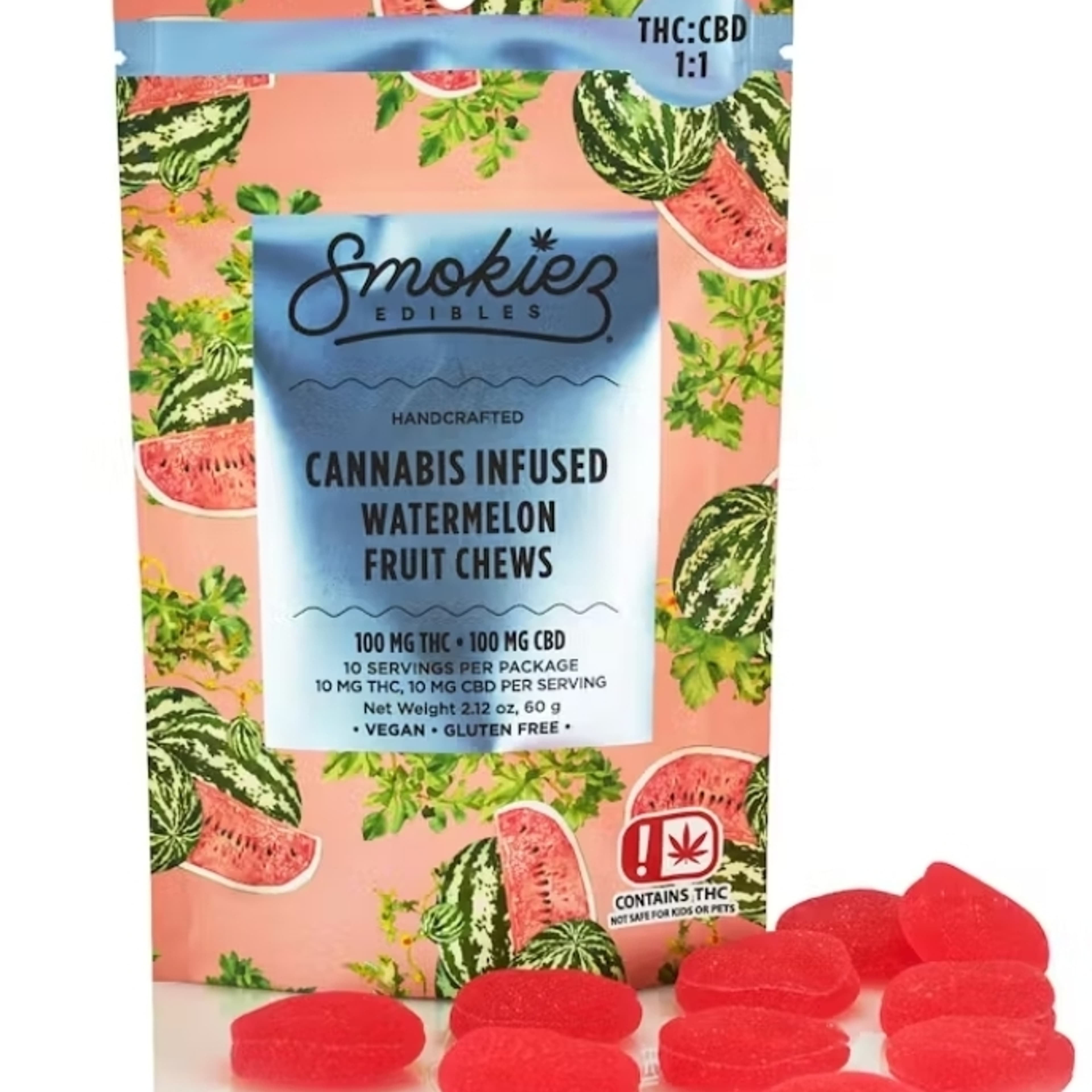 1:1 CBD Sweet Watermelon Gummies Fruit Chews - Smokiez - - $29.99 - Edibles