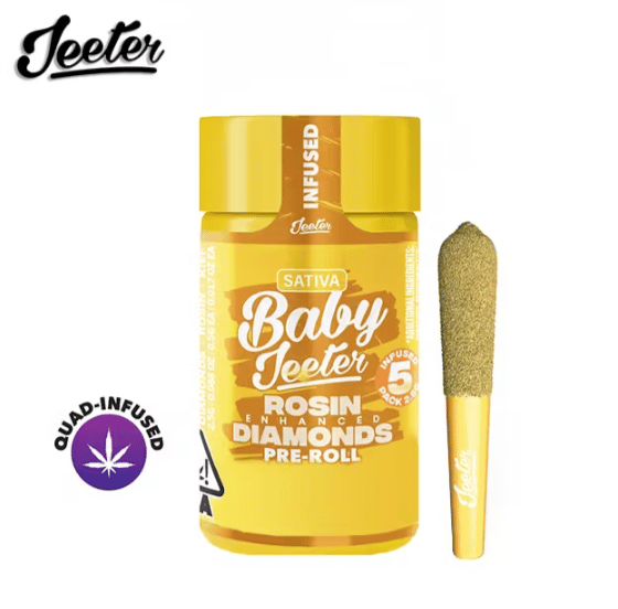 Baby Infused Jeeter - Durban Poison - Rosin Enhanced Diamonds Pre-Rolls - (5 Pack) - 2.5g