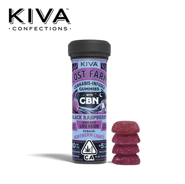 Lost Farm - Black Raspberry Gummies - 10:5 CBN Infused w/ Northern Lights Live Resin - 100mg - Kiva -  - $21.99 - Edibles
