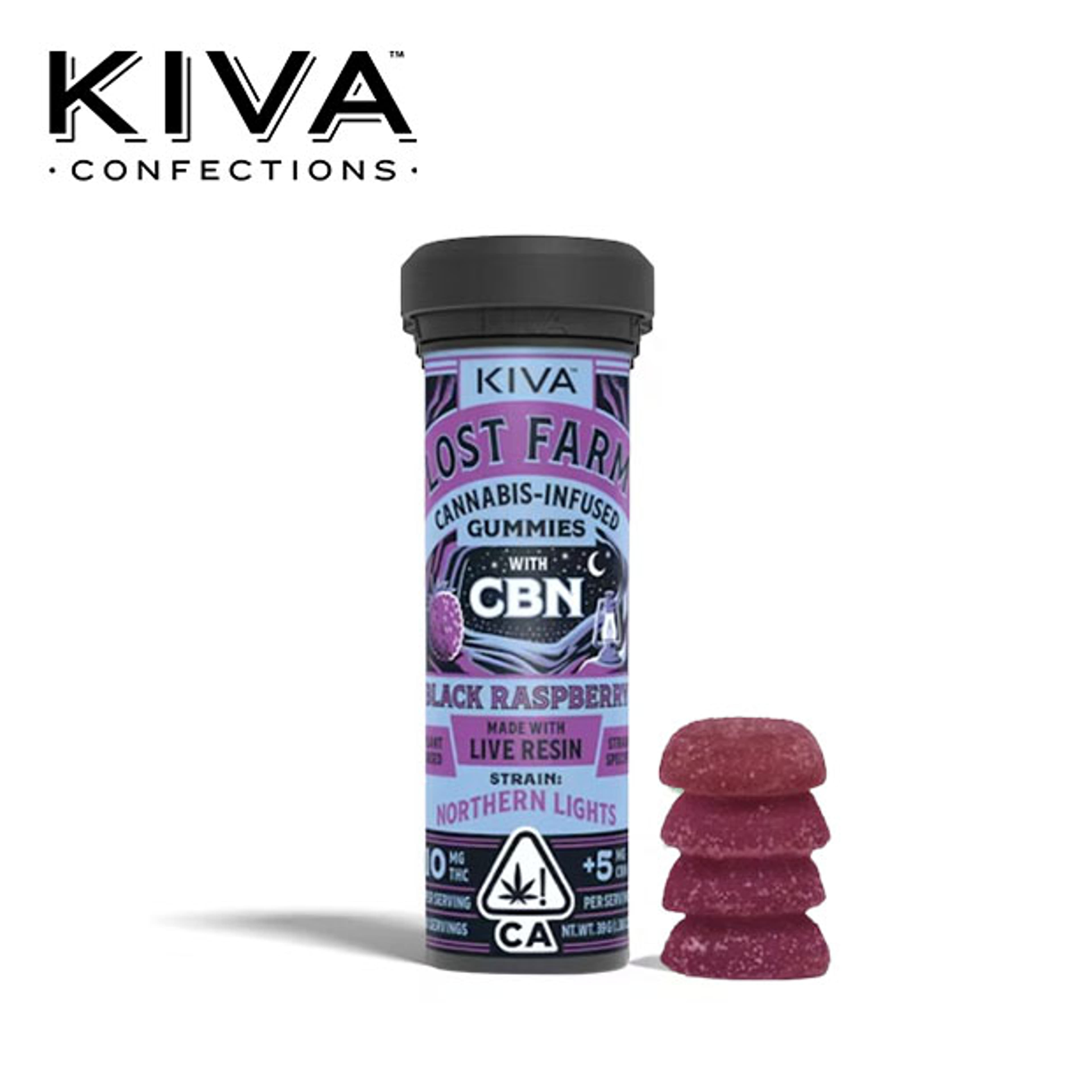 Lost Farm - Black Raspberry Gummies - 10:5 CBN Infused w/ Northern Lights Live Resin - 100mg - Kiva - - $21.99 - Edibles