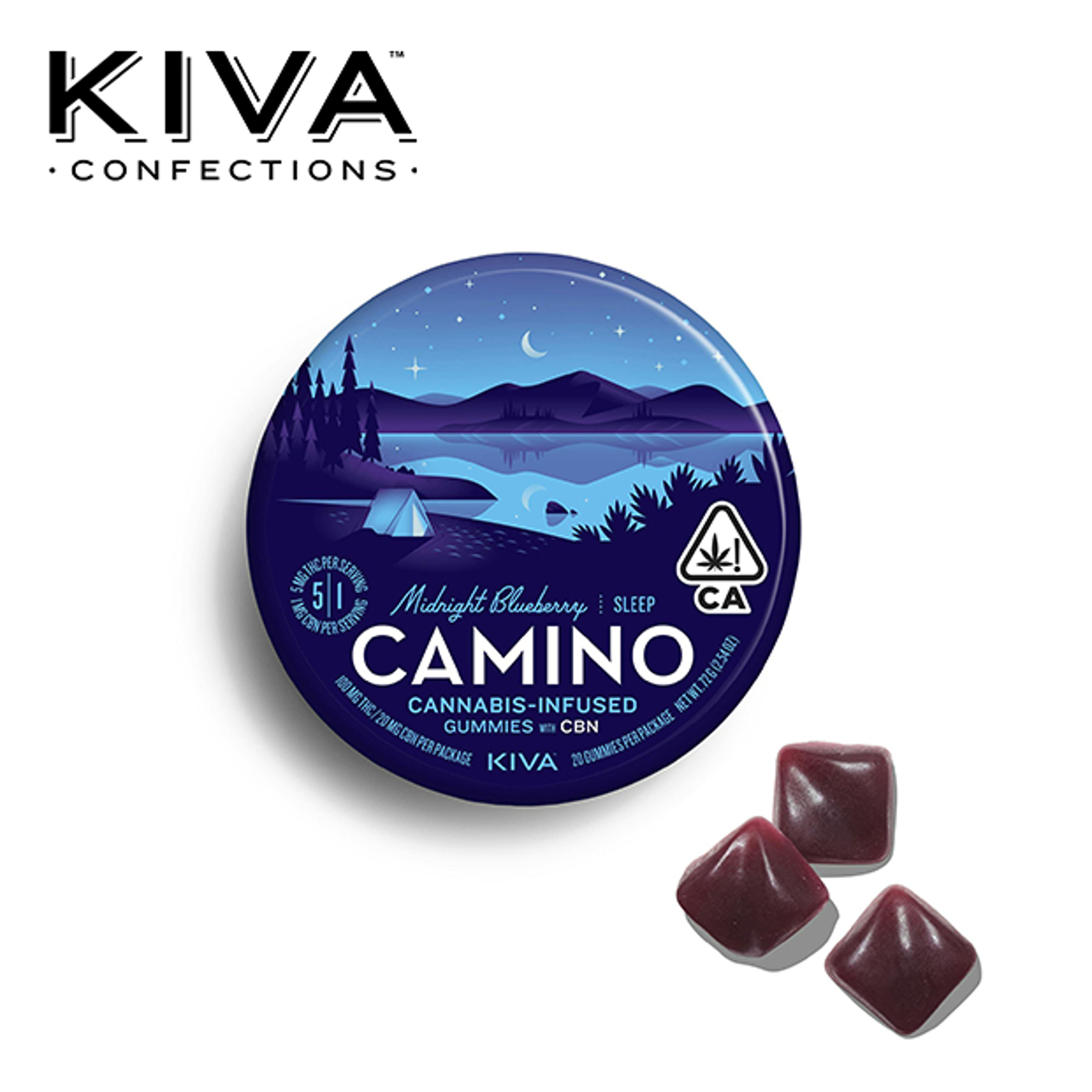 Camino - Midnight Blueberry 'Sleep' Gummies 5:1 THC / CBN - 100mg - Kiva - - $19.99 - Edibles