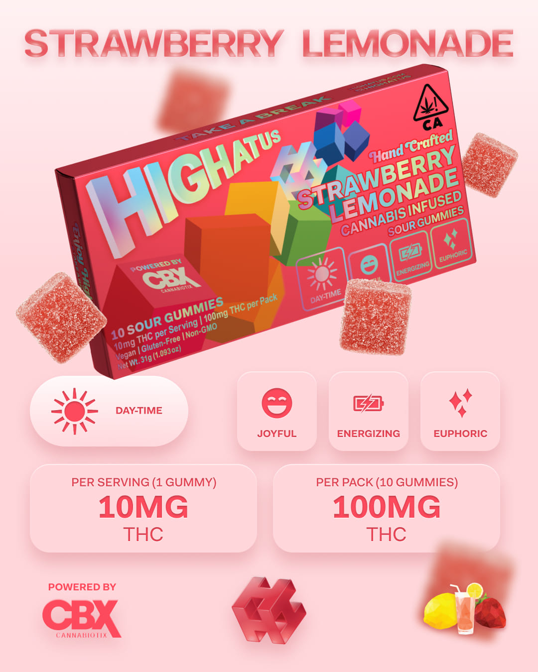 Highatus - Strawberry Lemonade Gummies - Cannabiotix - 10 Piece - $15 - Edibles