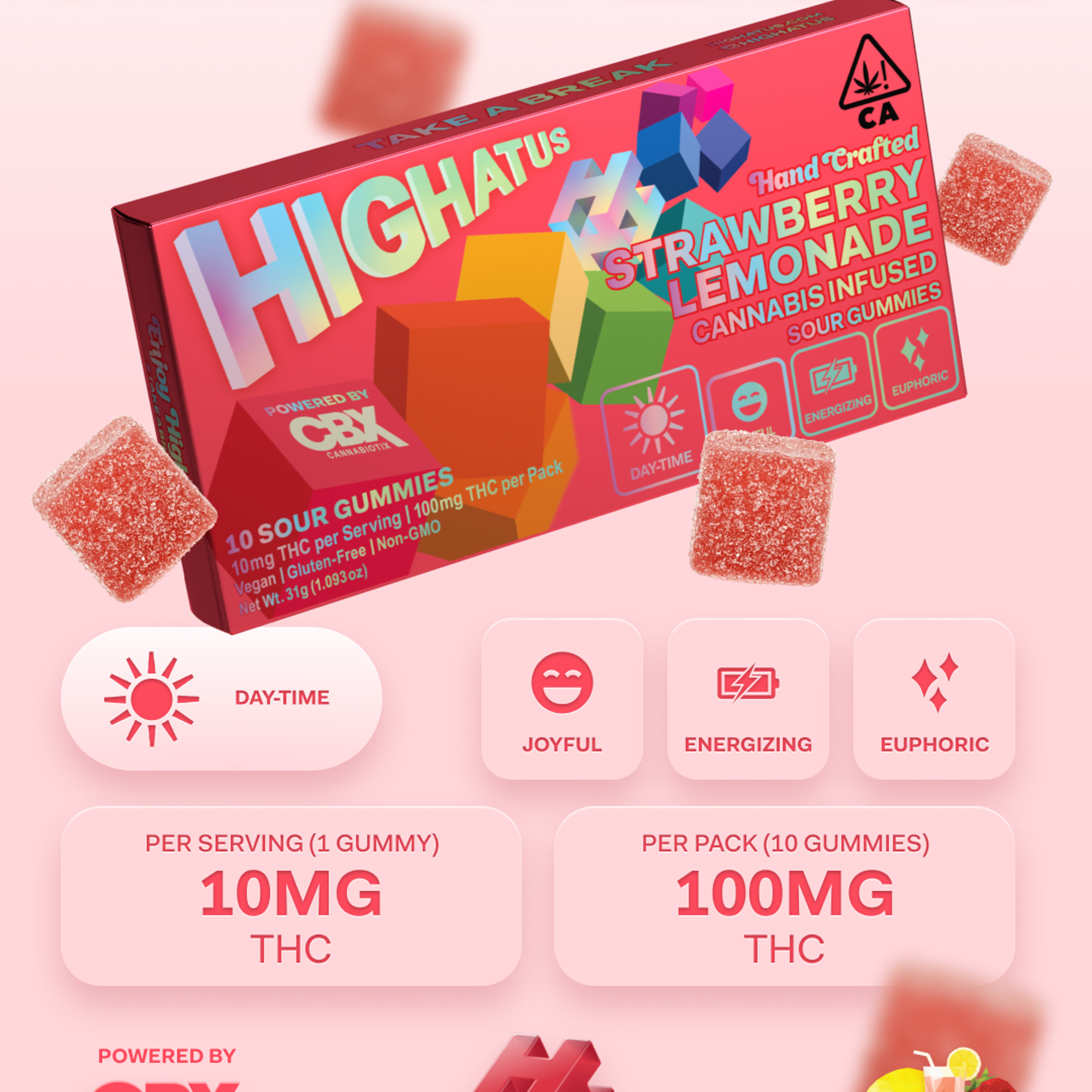 Highatus - Strawberry Lemonade Gummies - Cannabiotix - 10 Piece - $15 - Edibles