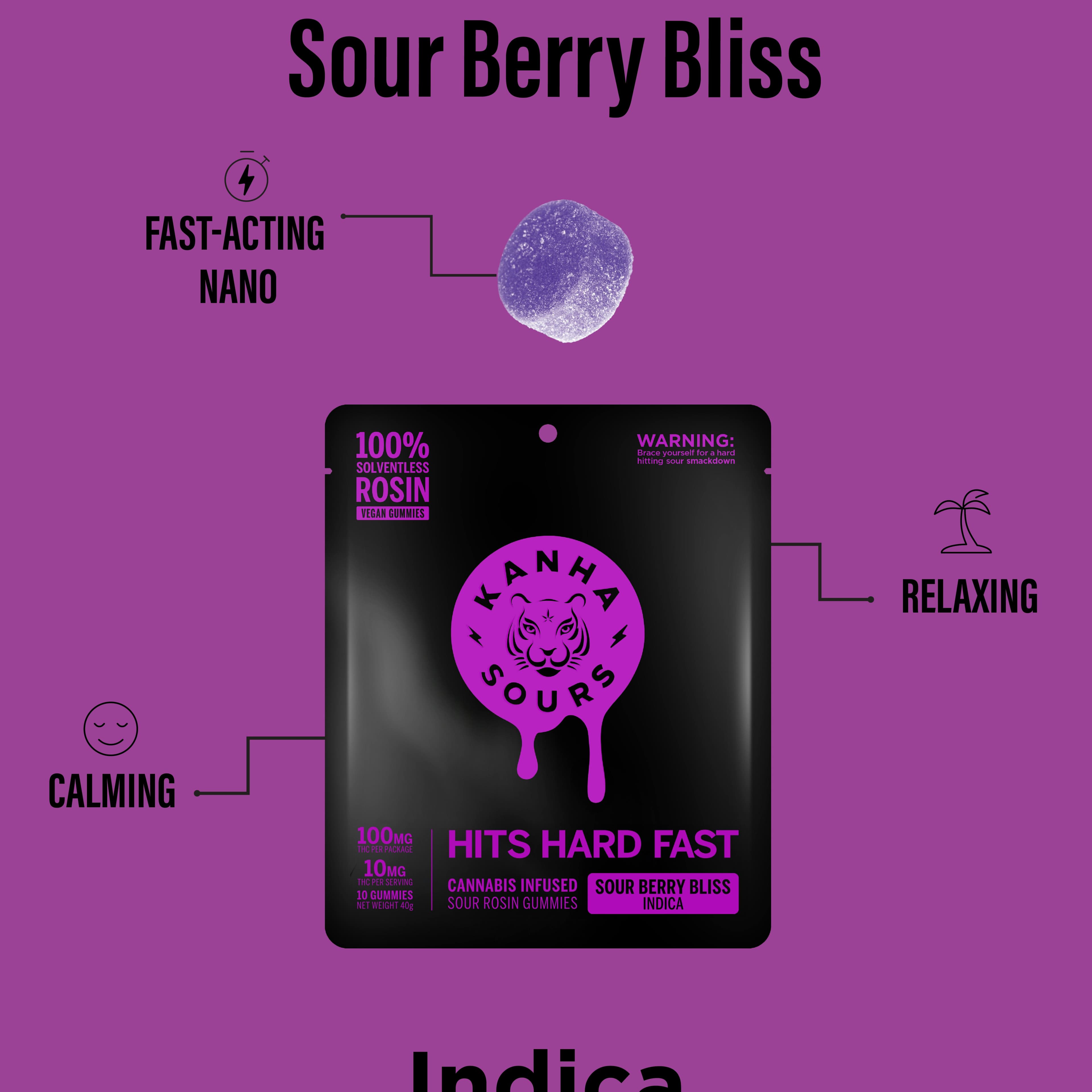 Sour Berry Bliss | Rosin Sours | Indica | 100mg THC | 10-pack - Kanha Gummies - - $20 - Edibles