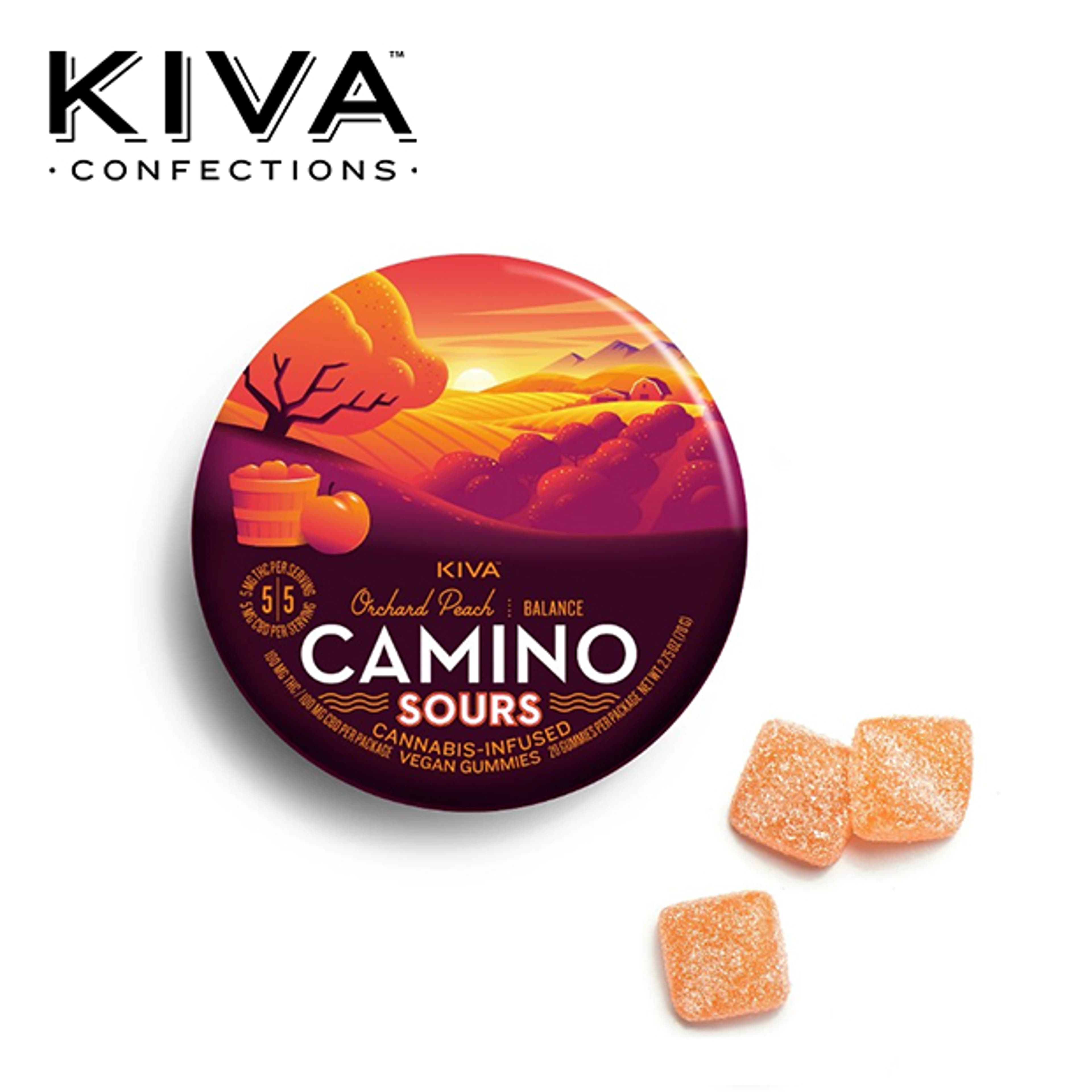 Camino Sours - Orchard Peach - THC / CBD 1:1 'Balance' Gummies - 100mg - Kiva - - $19.99 - Edibles