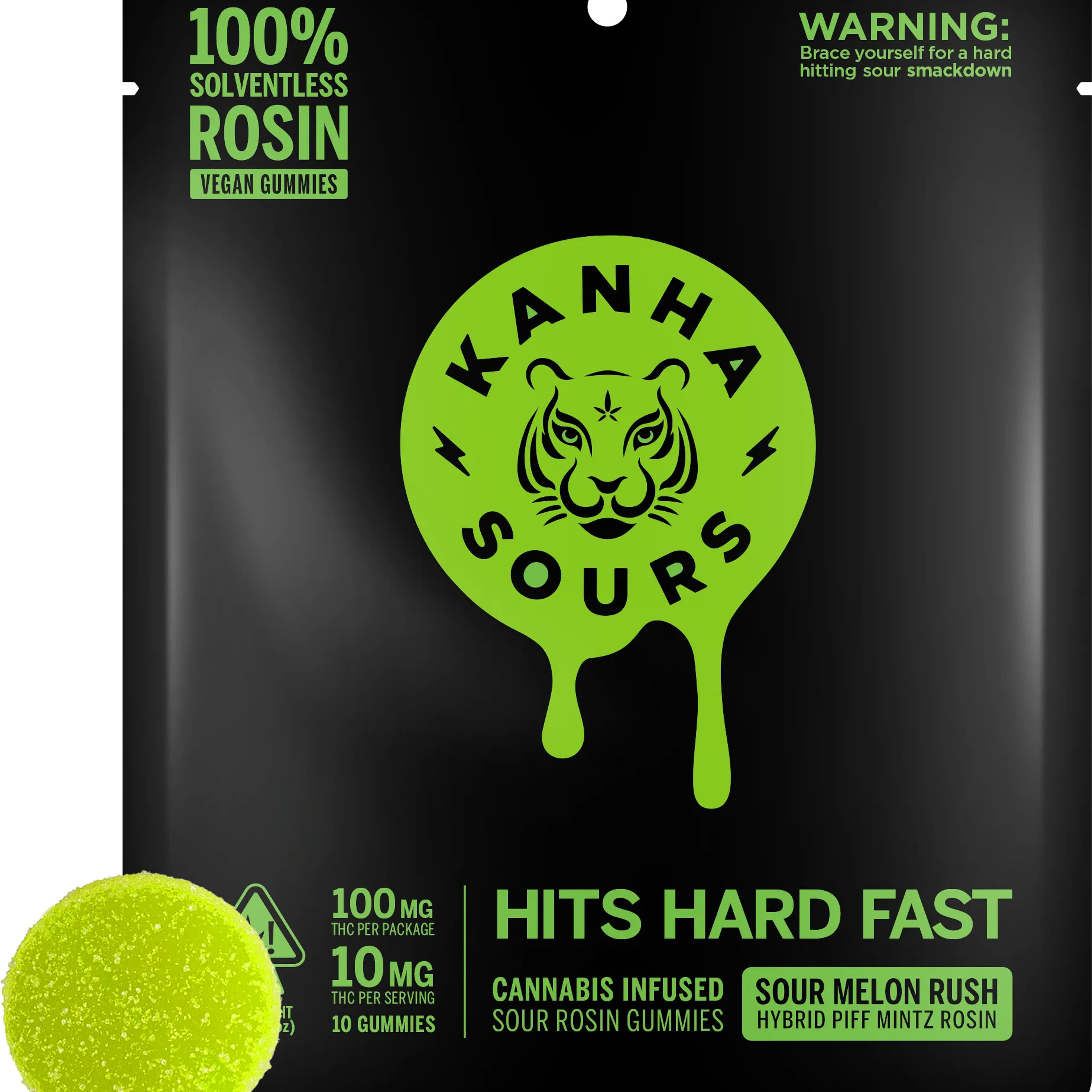 Sour Melon Rush Solventless Live Rosin Gummies - Kanha - 10 Piece - $22 - Edibles