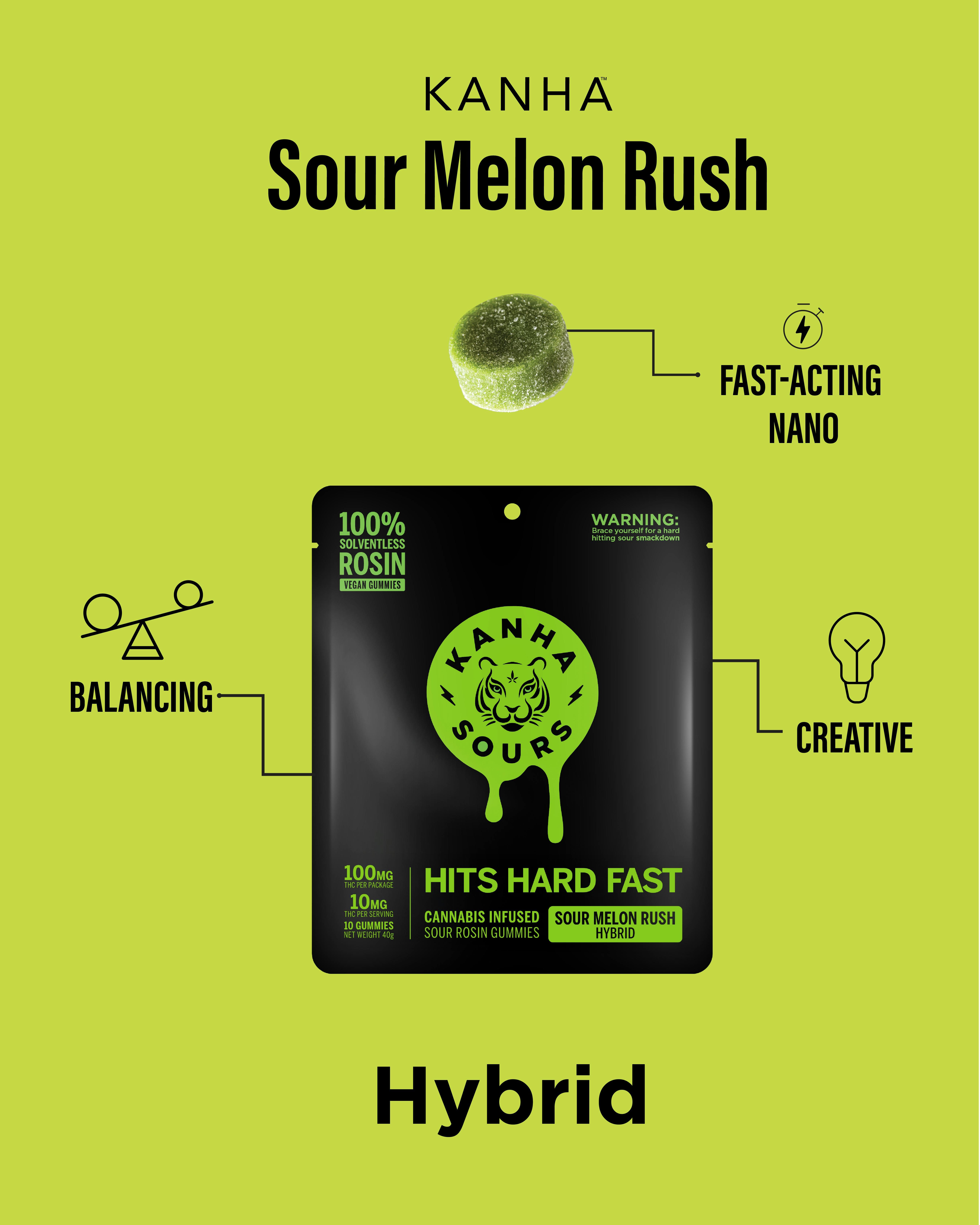 KANHA | Sour Melon Rush | Rosin Sours | Hybrid | 100mg THC | 10-pack - KANHA -  - $25 - Edibles