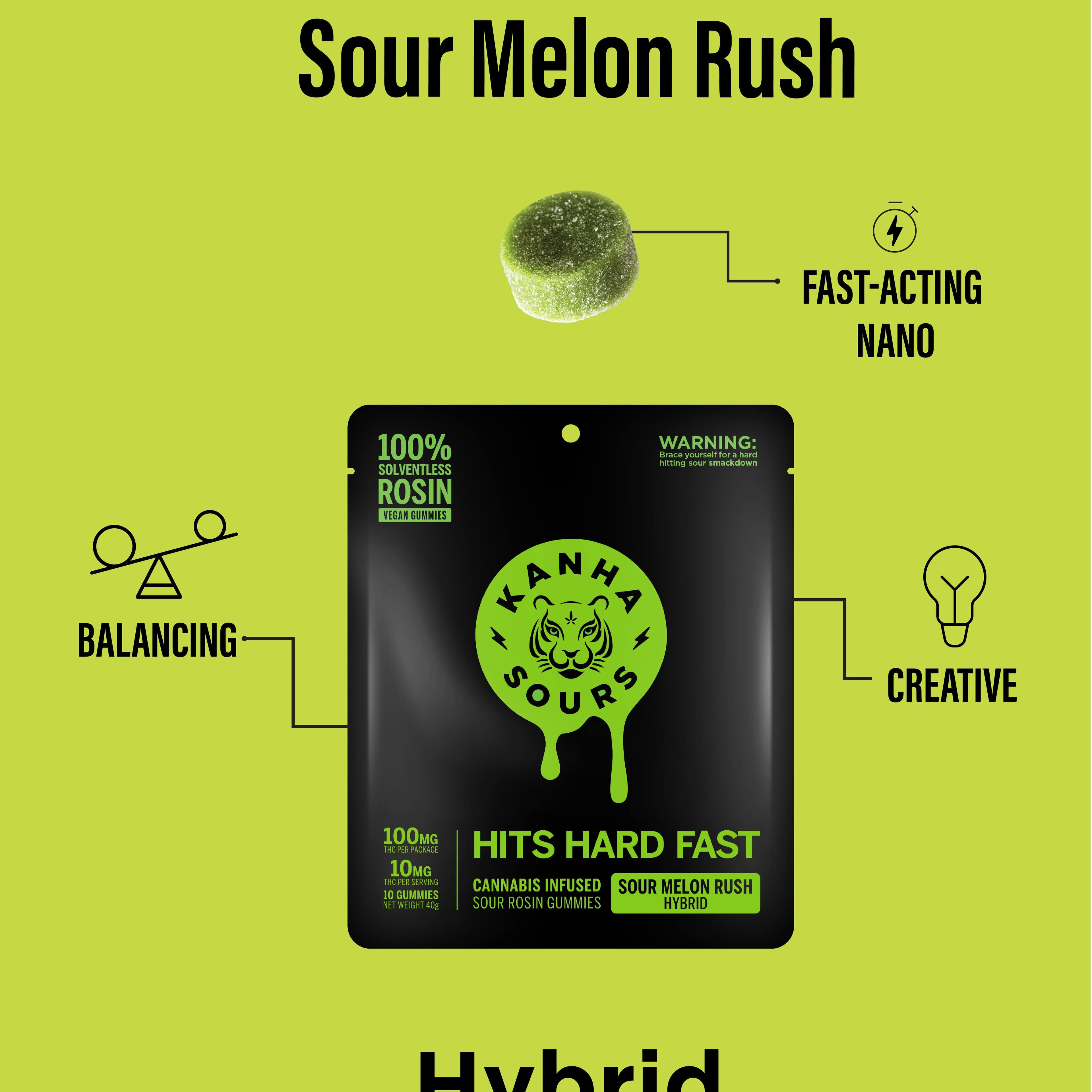 KANHA | Sour Melon Rush | Rosin Sours | Hybrid | 100mg THC | 10-pack - KANHA - - $25 - Edibles