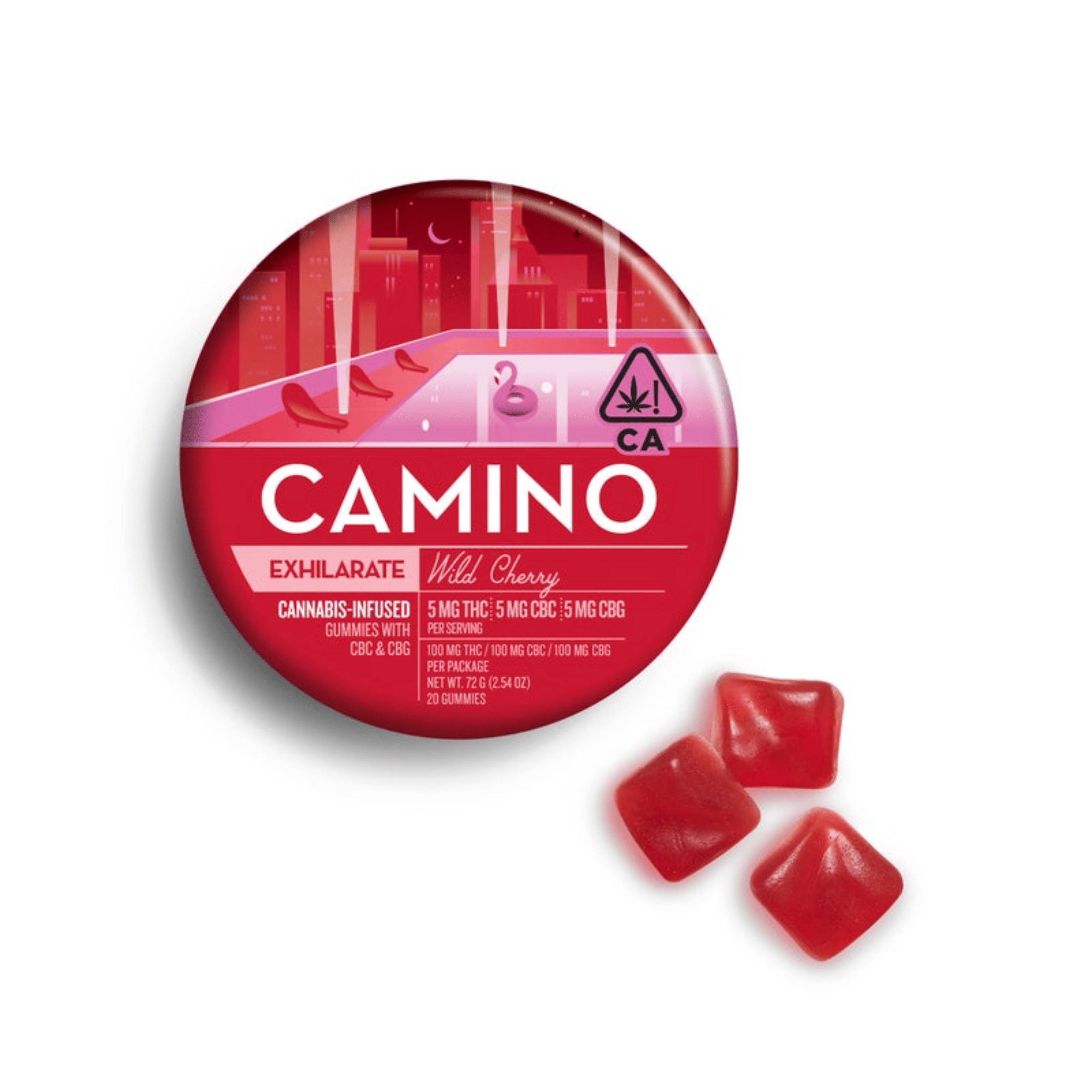 Camino Wild Cherry "Exhilarate" Gummies - 5mg THC: 5mg CBC: 5mg CBG - Camino by Kiva -  - $20 - Edibles
