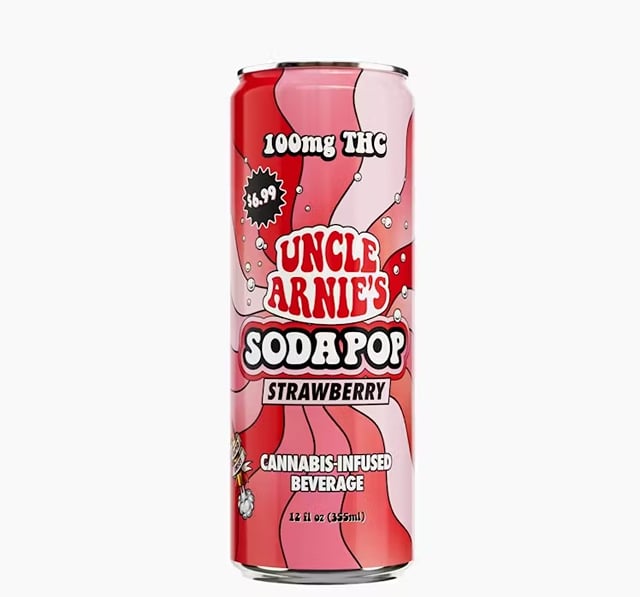 Uncle Arnie's Beverage 12oz Strawberry Soda 100mg