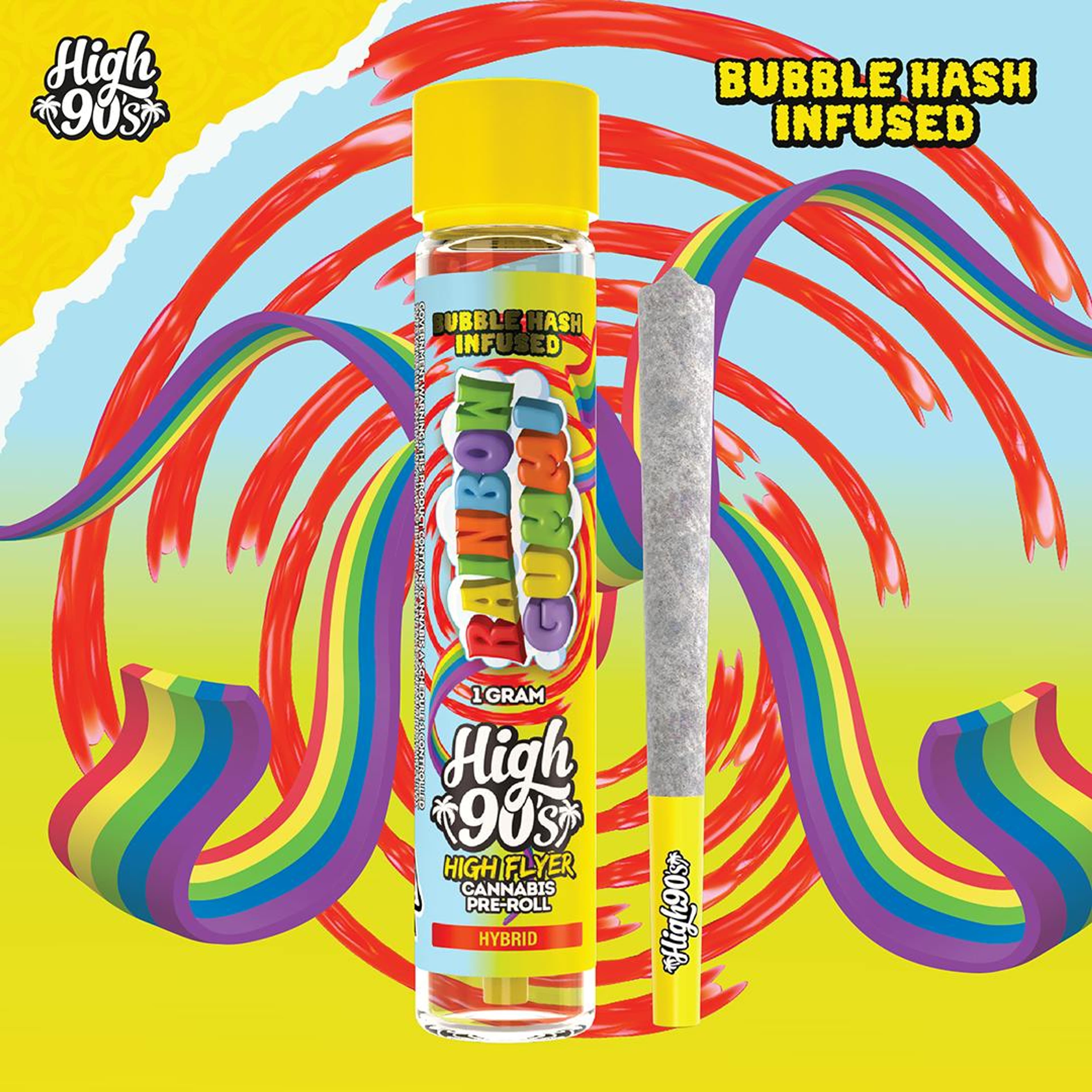 High 90s : Rainbow Gummi 1g High Flyer Bubble Hash Infused Pre-Roll - HIGH 90s - High 90s : Rainbow Gummi 1g High Flyer Bubble Hash Infused Pre-Roll - $13 - Infused Pre-Rolls