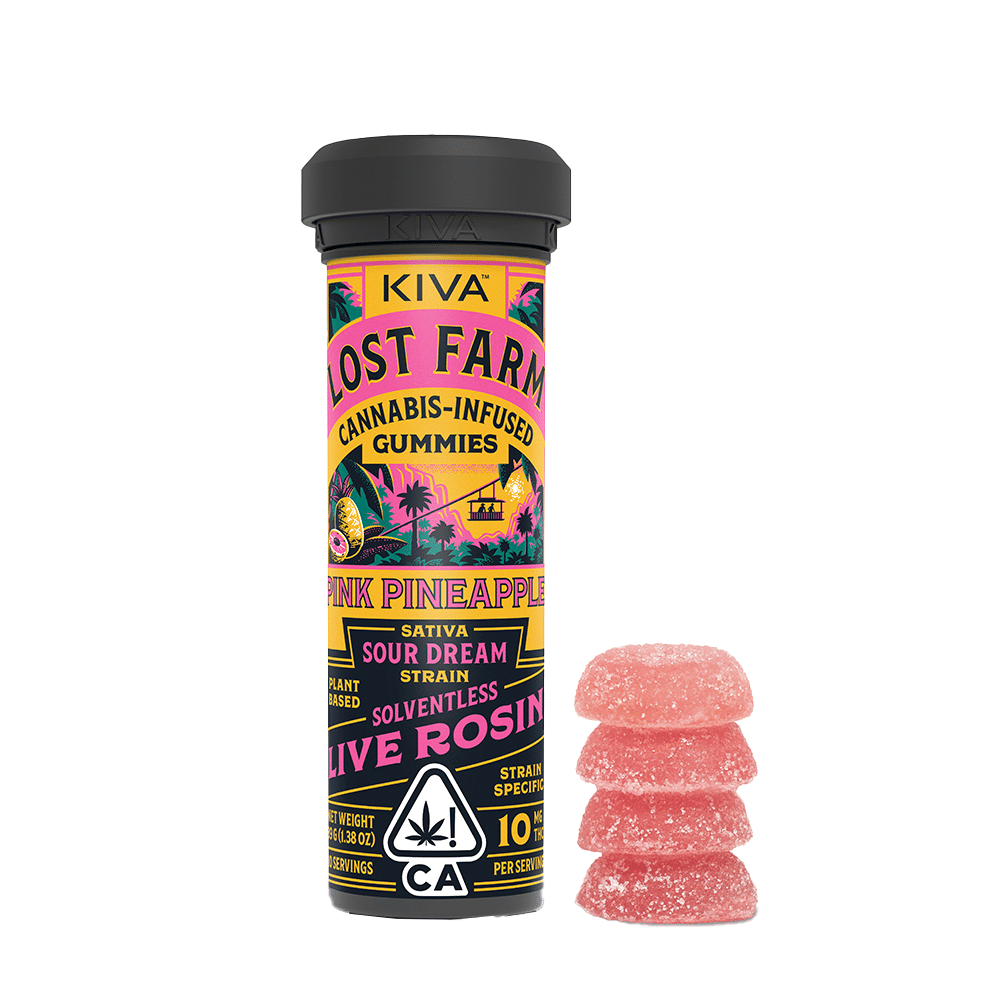 Pink Pineapple Sour Dream Rosin Gummies (100Mg) (10Pk) - Lost Farm by Kiva - null - $22 - Edible