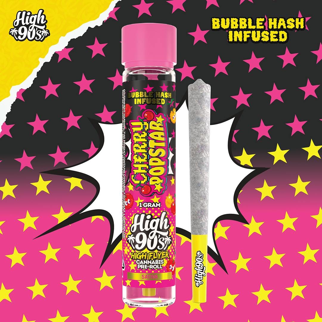 High 90s : Cherry Popstar 1g High Flyer Bubble Hash Infused Pre-Roll - HIGH 90s - High 90s : Cherry Popstar 1g High Flyer Bubble Hash Infused Pre-Roll - $13 - Infused Pre-Rolls
