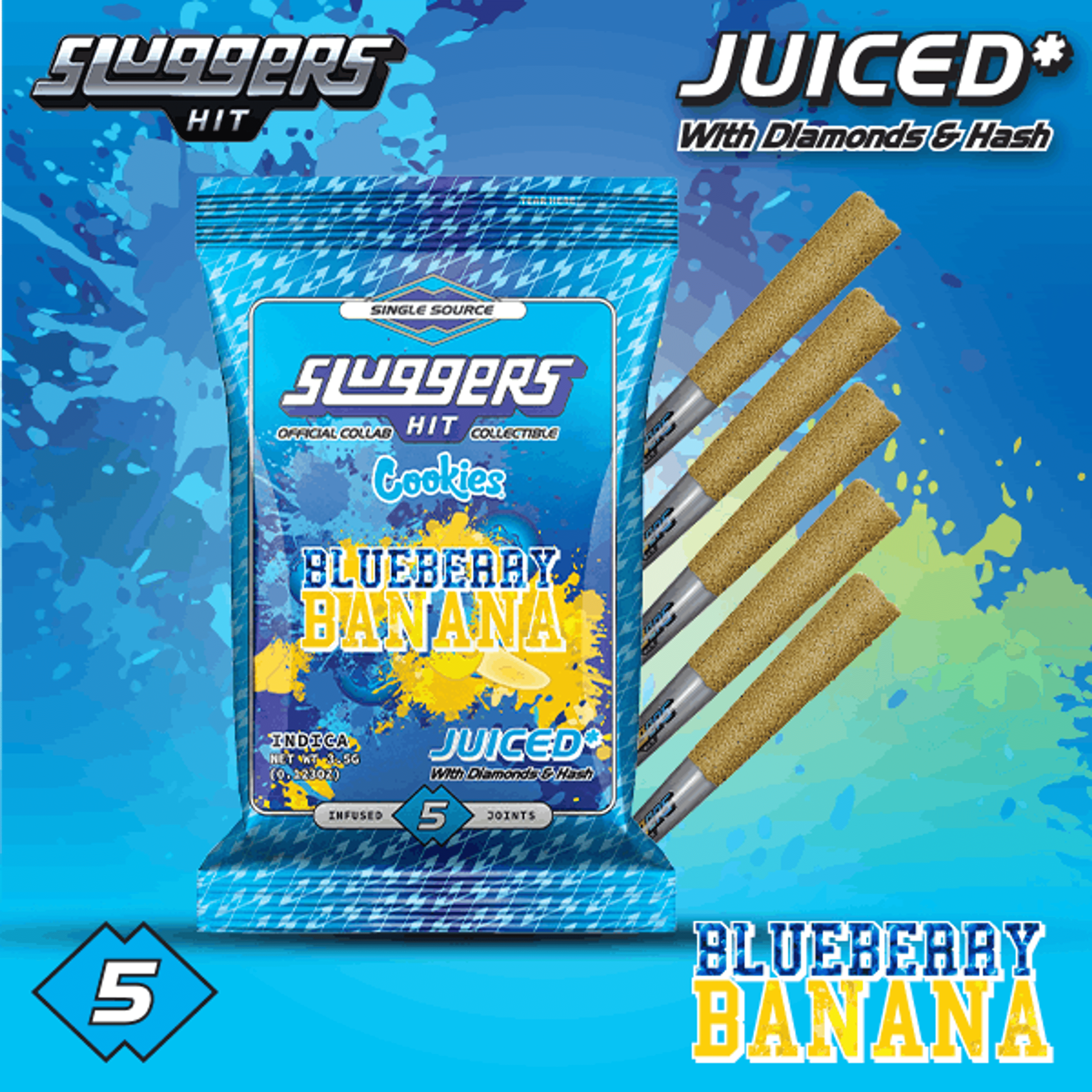Sluggers - Infused Preroll - 3.5g 5pk - Blueberry Banana - Sluggers Hit - - $42 - Flowers