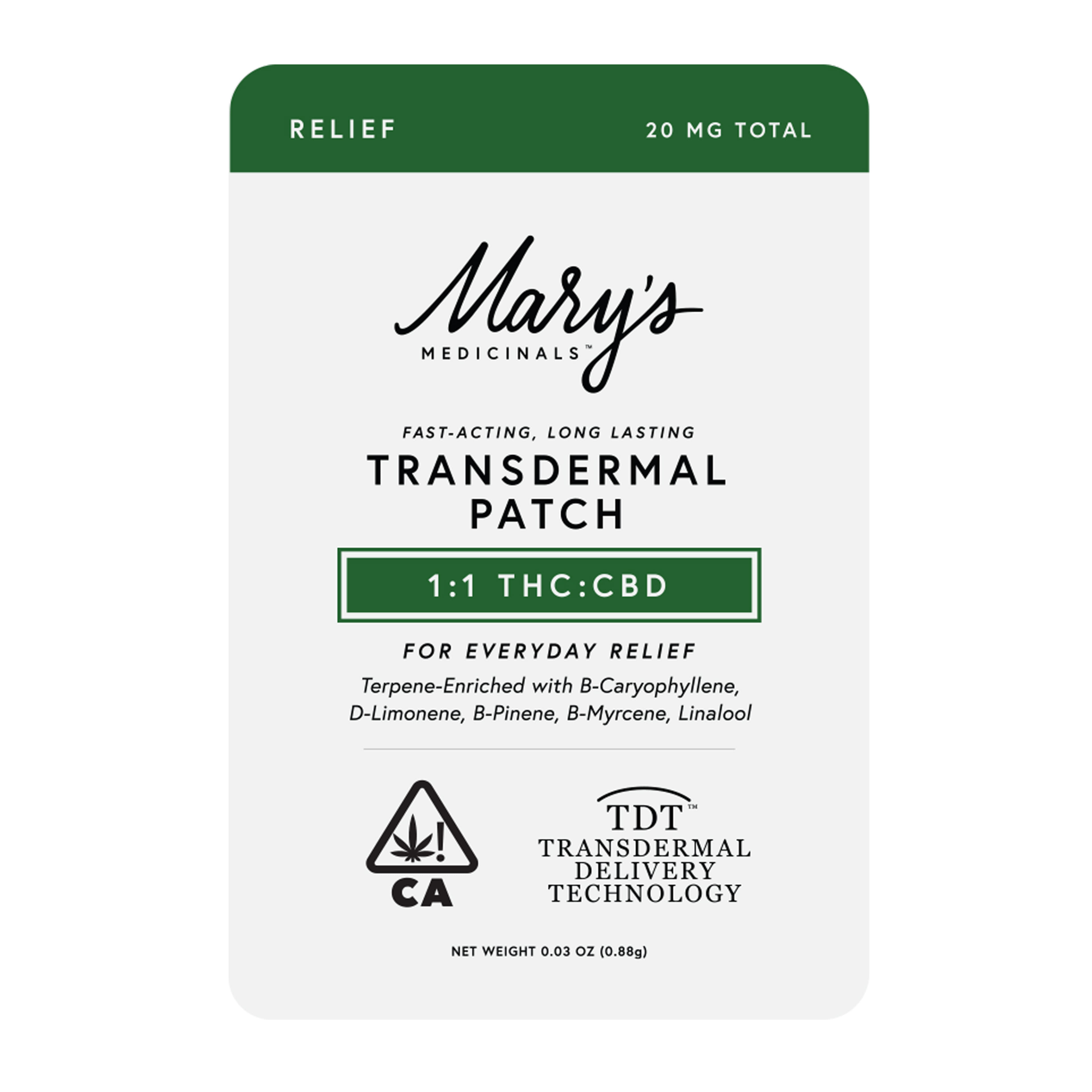 1:1 Relief CBD Patch Single - Mary's Medicinal - - $9.85 - Topicals