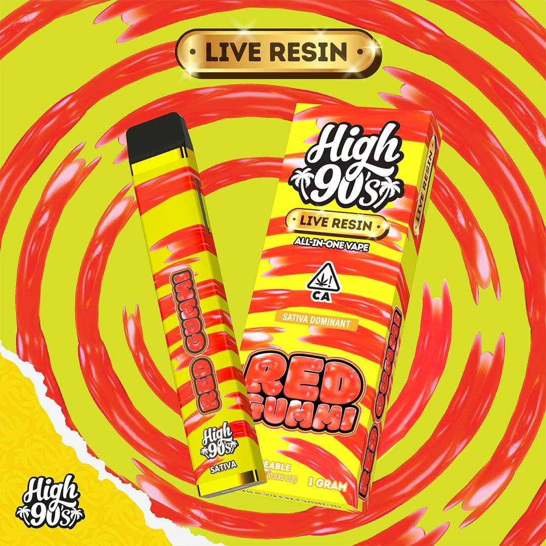 High 90s : Red Gummi Live Resin 1g All-In-One Vape - HIGH 90s - High 90s : Red Gummi Live Resin 1g All-In-One Vape - $40 - Vape Pens
