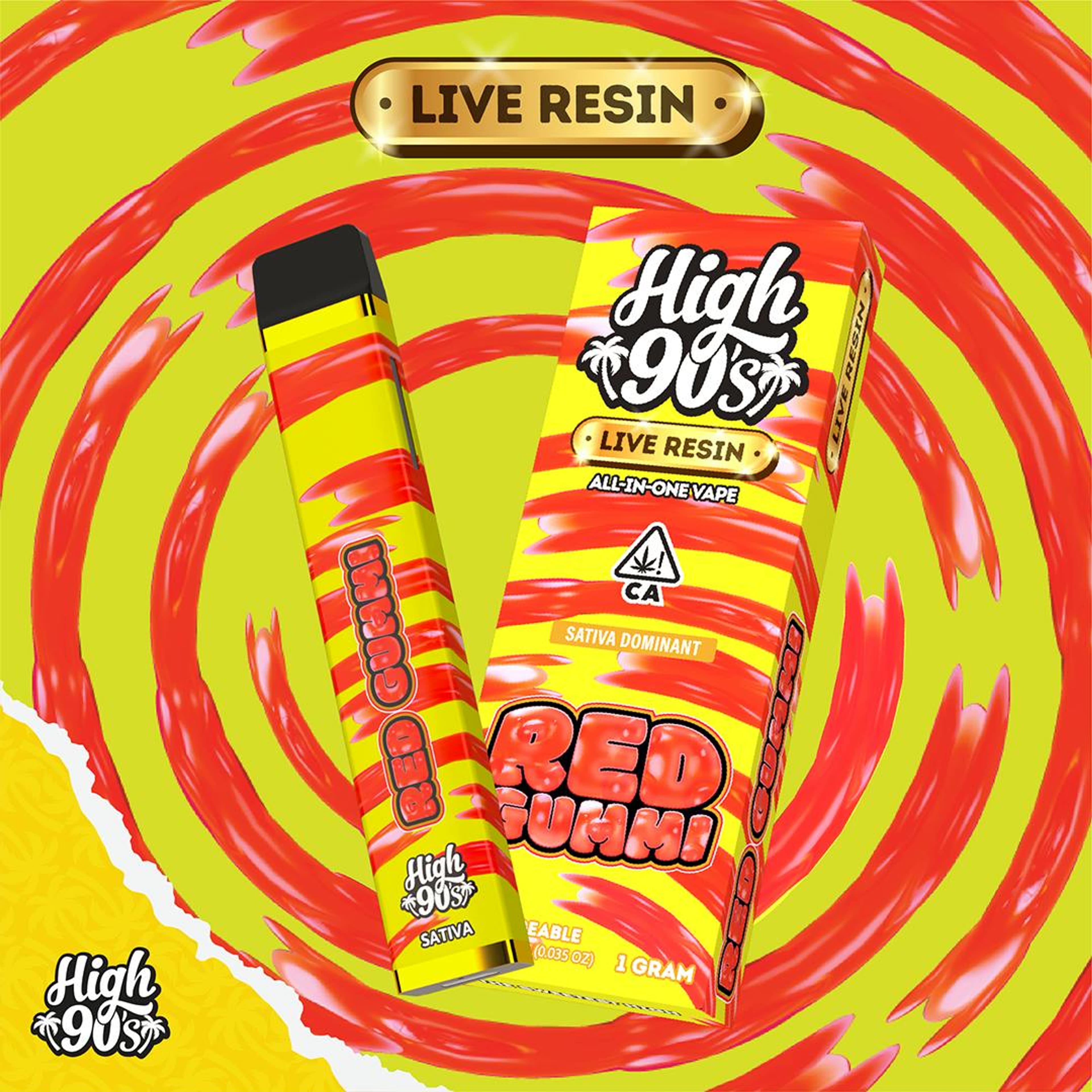 High 90s : Red Gummi Live Resin 1g All-In-One Vape - HIGH 90s - High 90s : Red Gummi Live Resin 1g All-In-One Vape - $40 - Vape Pens