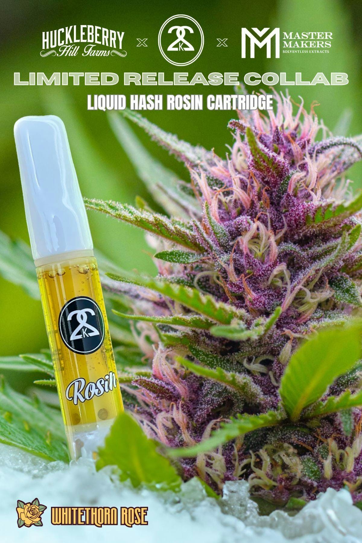 Liquid Hash Rosin: Whitethorn Rose (Huckleberry Hill Farms) Limited Release Solventless Vape Cartridge - 1g - Twenty Two K / 22k -  - $60 - Cartridges / Pens