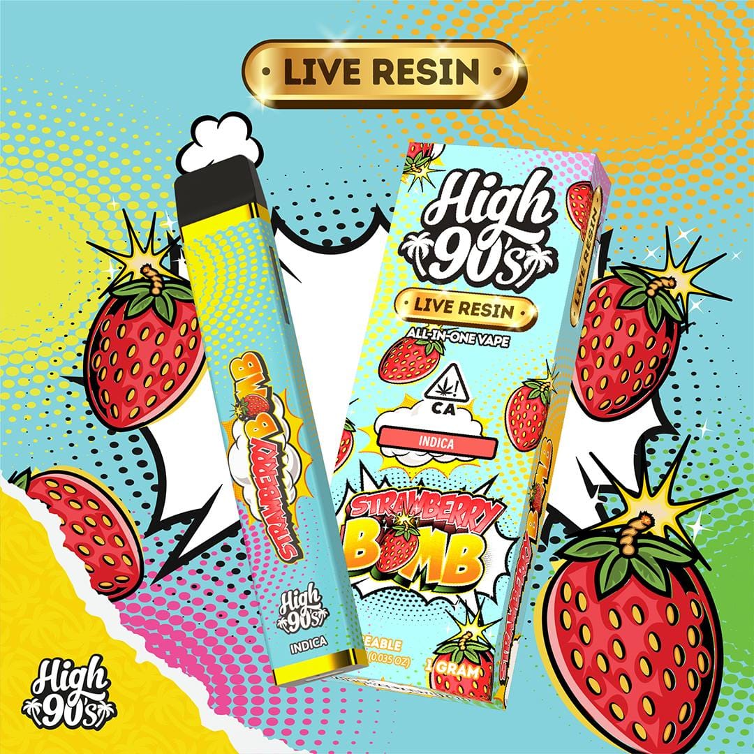 High 90s : Strawberry Bomb Live Resin 1g All-In-One Vape - HIGH 90s - High 90s : Strawberry Bomb Live Resin 1g All-In-One Vape - $40 - Vape Pens