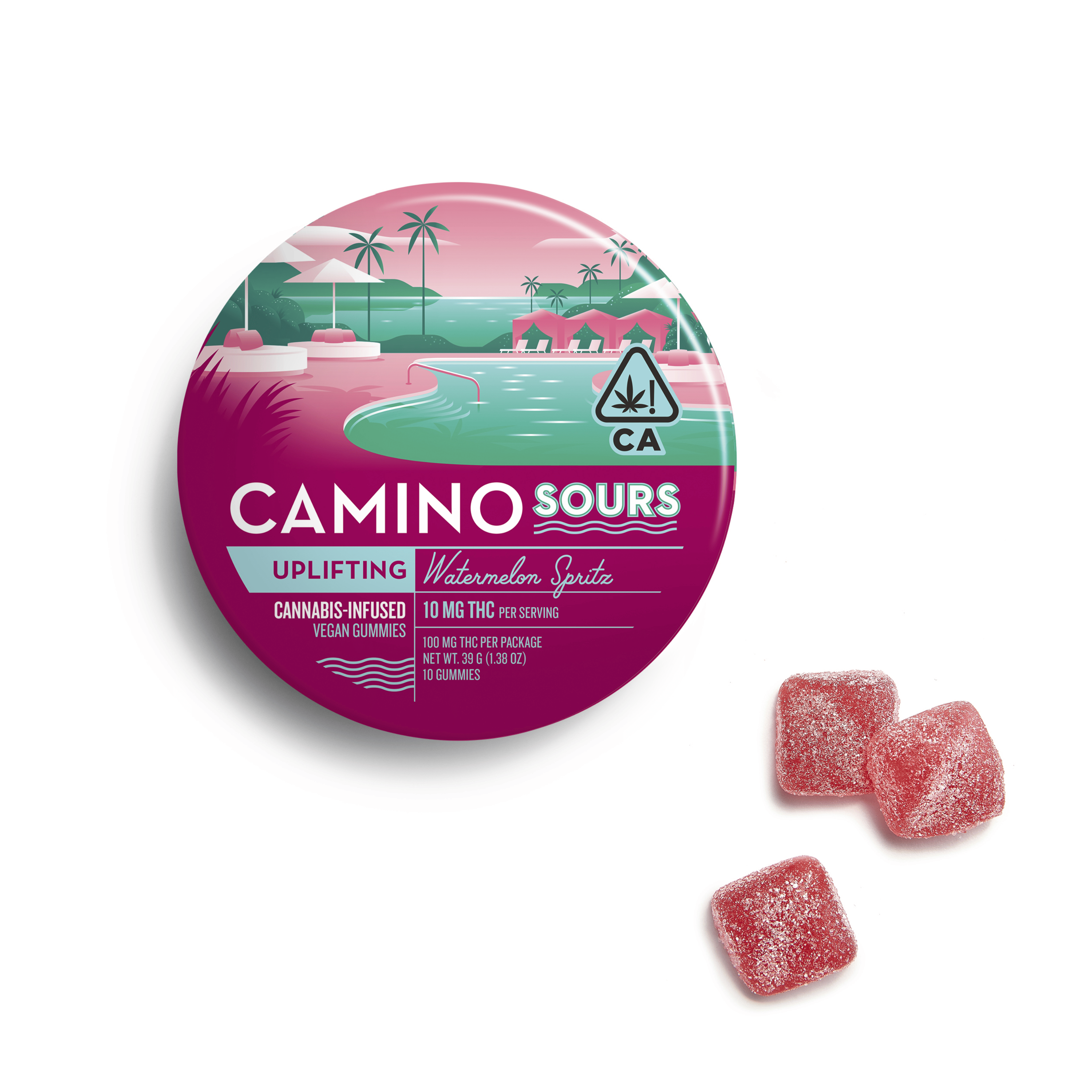 Camino Sours | Watermelon Spritz "Uplifting" Gummies - 100mg - Camino by Kiva - - $18 - Edibles