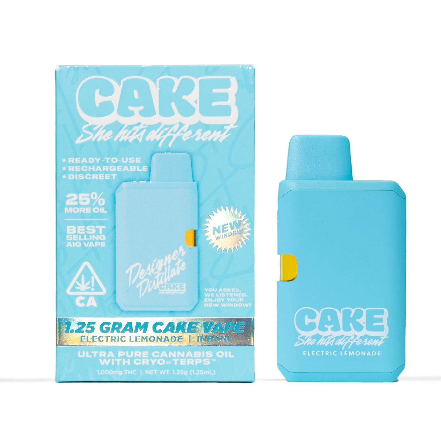 CAKE Designer Distillate | 1.25g - Electric Lemonade - AIO - Indica - CAKE she hits different -  - $22.75 - All-In-Ones