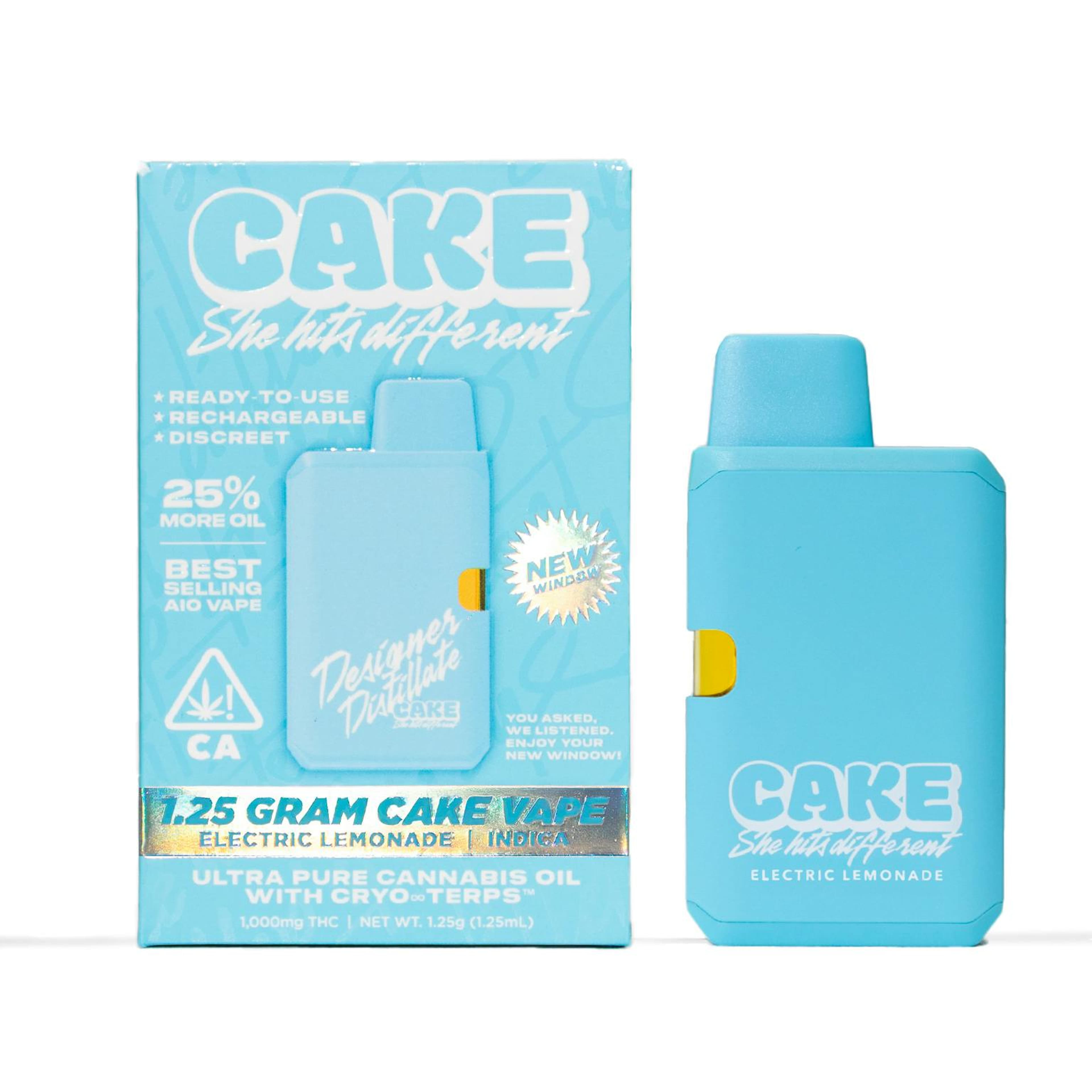 CAKE Designer Distillate | 1.25g - Electric Lemonade - AIO - Indica - CAKE she hits different - - $22.75 - All-In-Ones