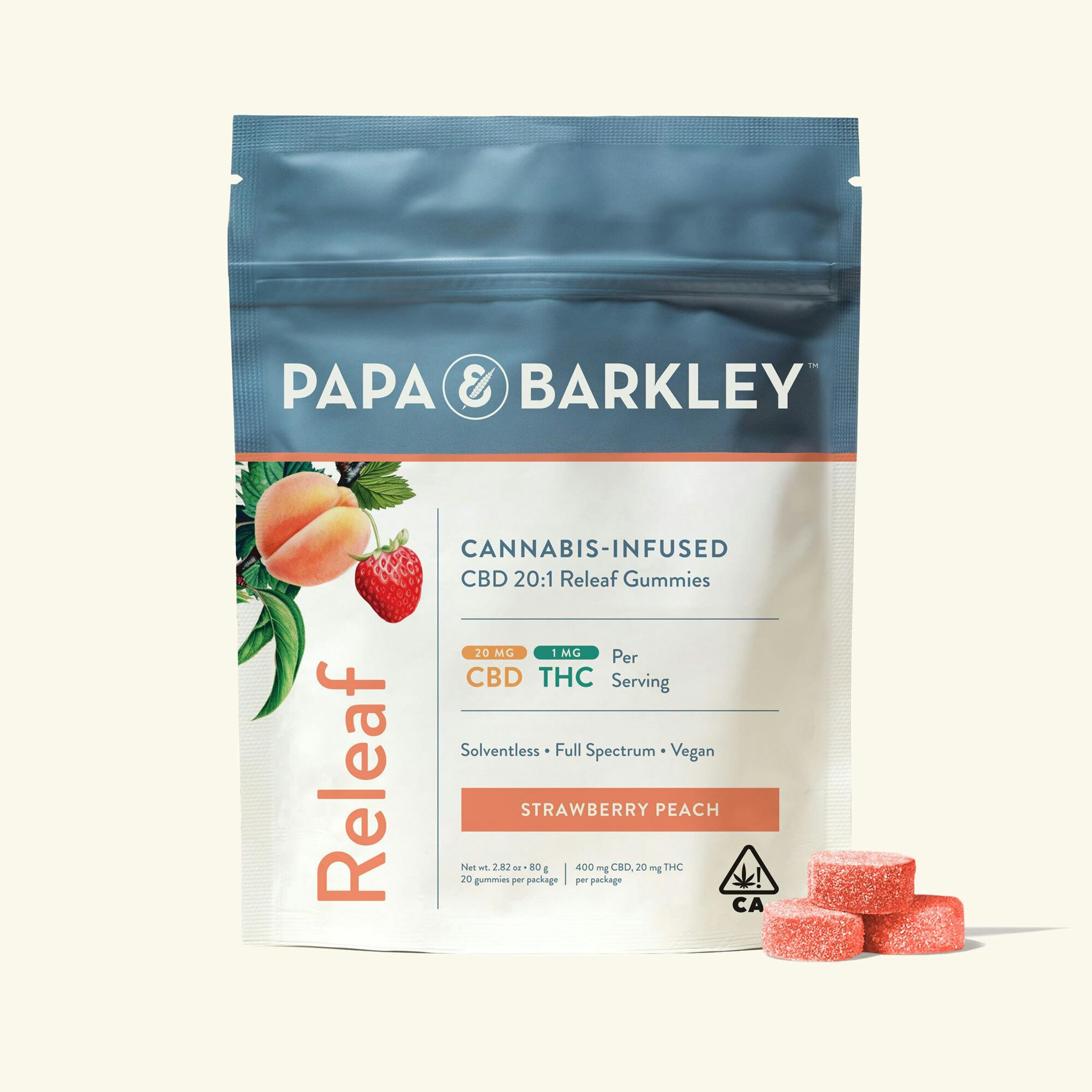 Strawberry Peach Releaf Gummies - Papa & Barkley - 20 Gummies - $14.99 - Edibles