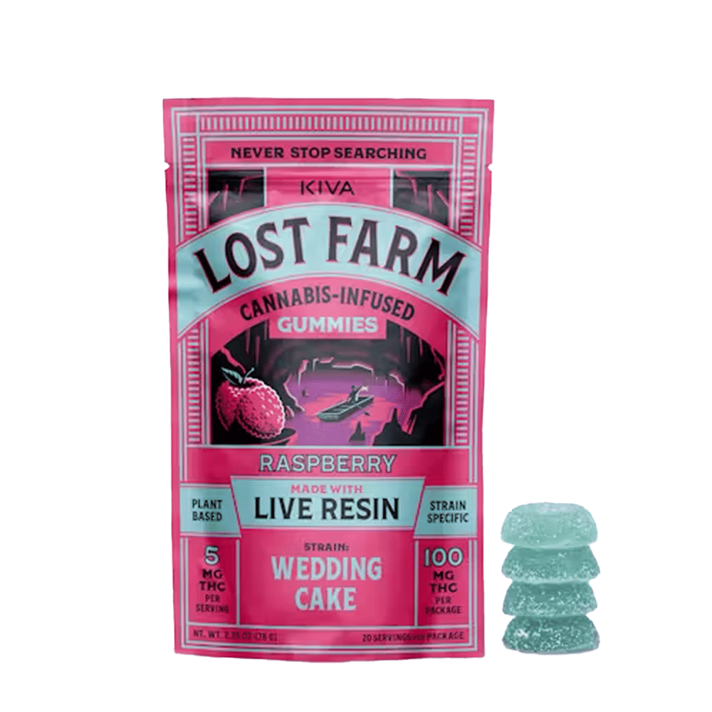 Raspberry Wedding Cake Live Resin Gummies (100Mg) (10Pk) - Lost Farm by Kiva - null - $20 - Edible
