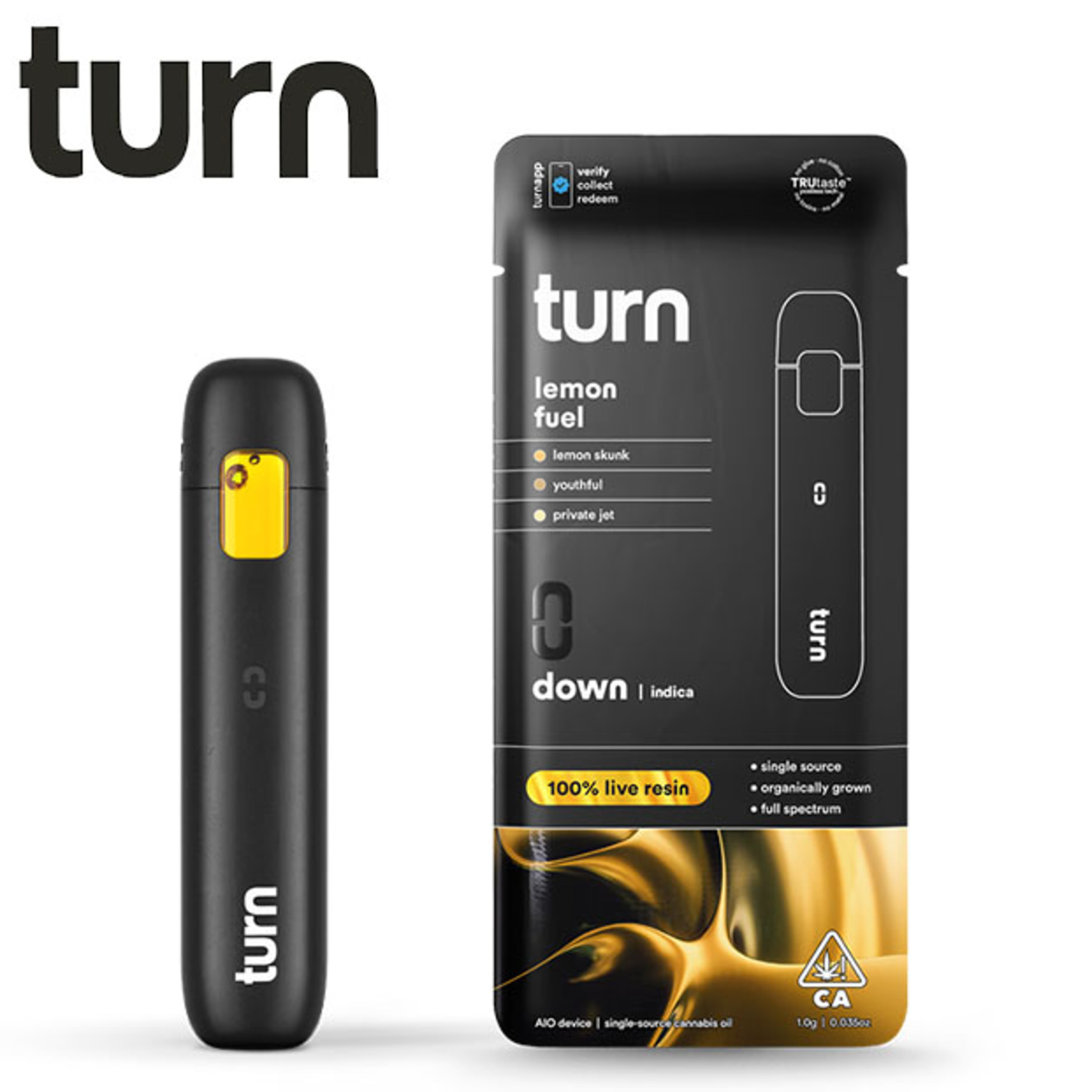 Turn AIO - Lemon Fuel - Live Resin All In One Vape - 1g - Turn - LR AIO - $25.97 - Disposable Vape Pens (All In One)