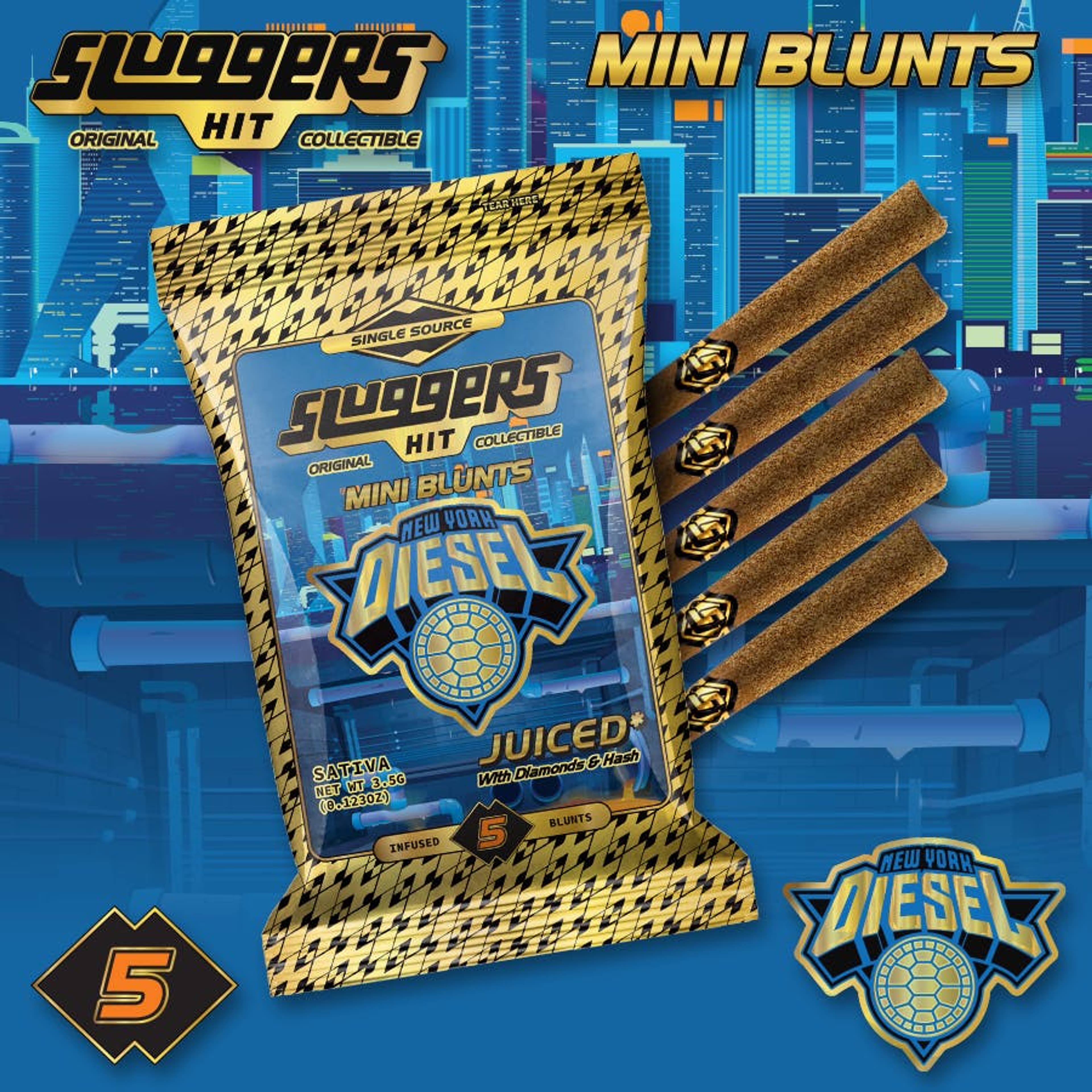 Sluggers: New York Diesel Infused Mini Blunts 5pk - 3.5g - Sluggers Hit - - $50 - Infused Pre-Rolls