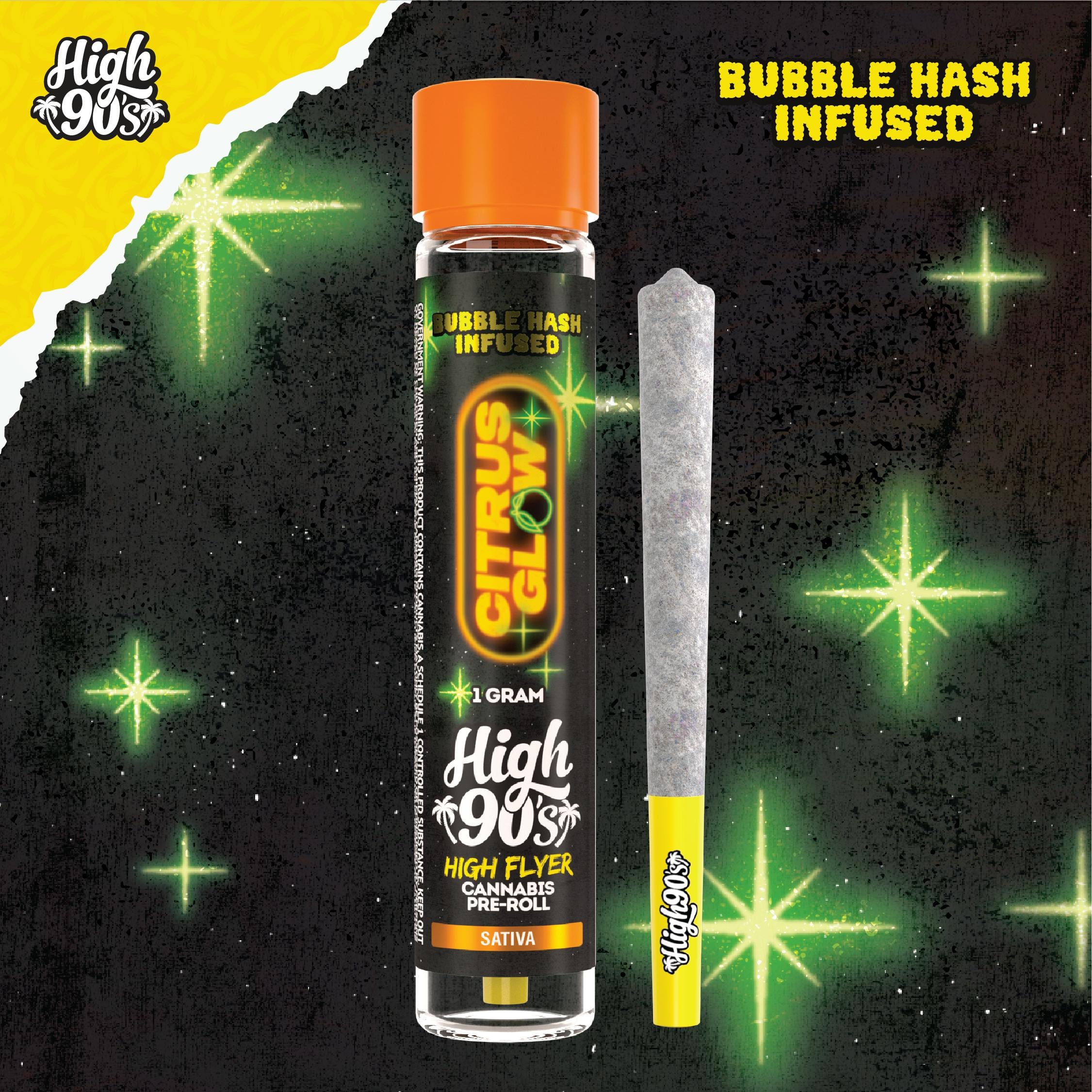 High 90s : Citrus Glow 1g High Flyer Bubble Hash Infused Pre-Roll - HIGH 90s - High 90s : Citrus Glow 1g High Flyer Bubble Hash Infused Pre-Roll - $13 - Infused Pre-Rolls