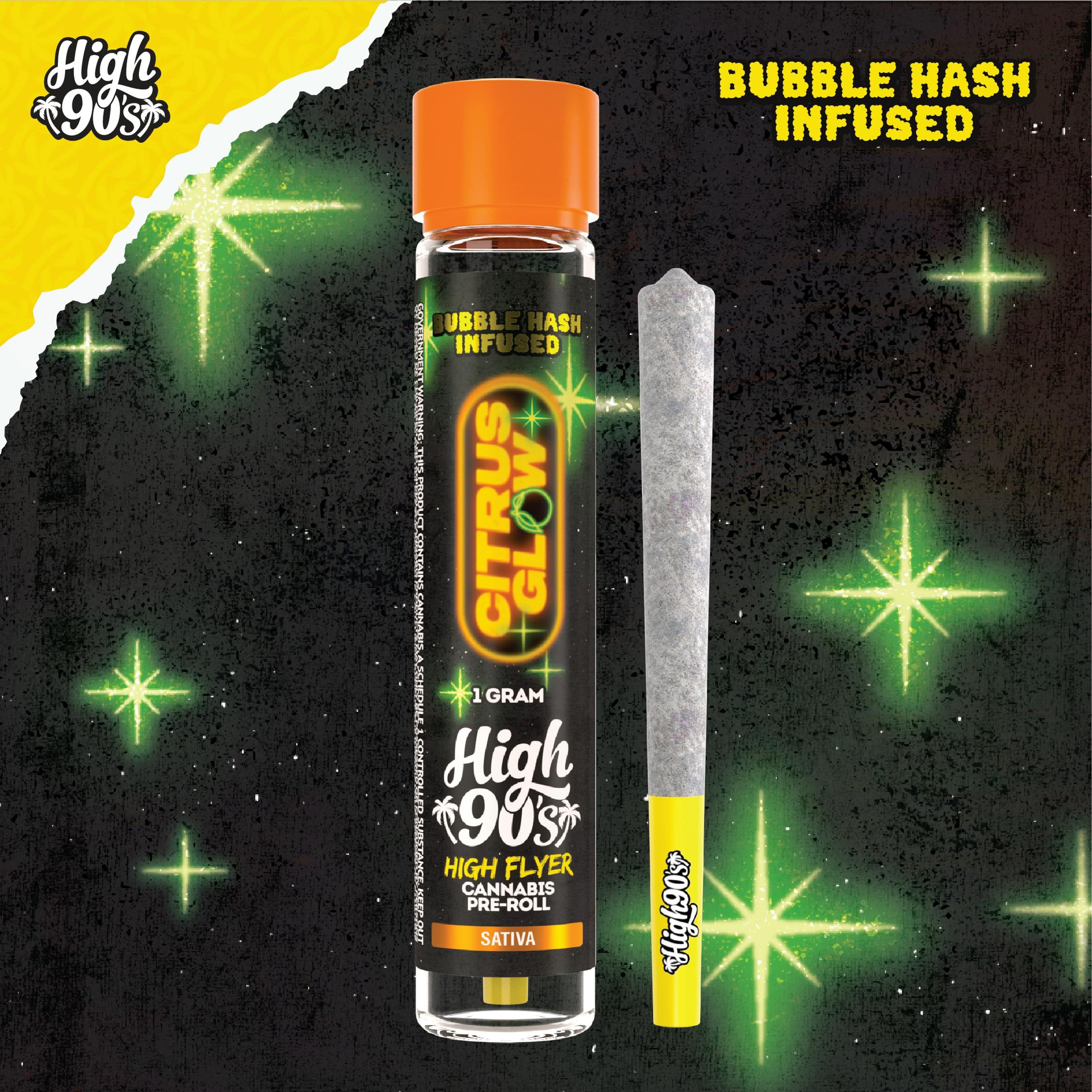 High 90s : Citrus Glow 1g High Flyer Bubble Hash Infused Pre-Roll - HIGH 90s - High 90s : Citrus Glow 1g High Flyer Bubble Hash Infused Pre-Roll - $13 - Infused Pre-Rolls