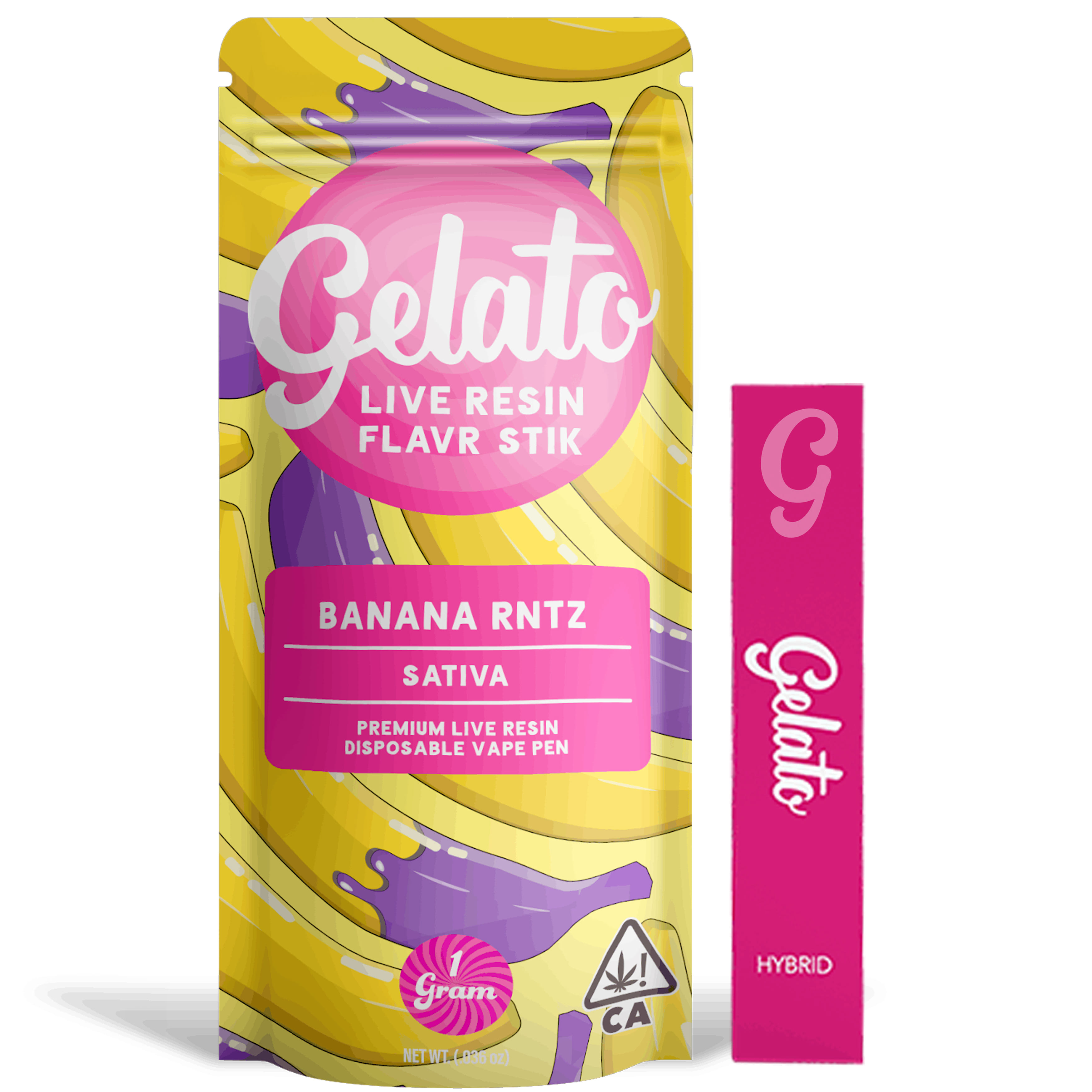 Banana Rntz (S) Live Resin AIO 1g **B2G1 EVERYDAY** - Gelato Canna Co. - Banana Rntz (S) - $27 - Vape Cartridge