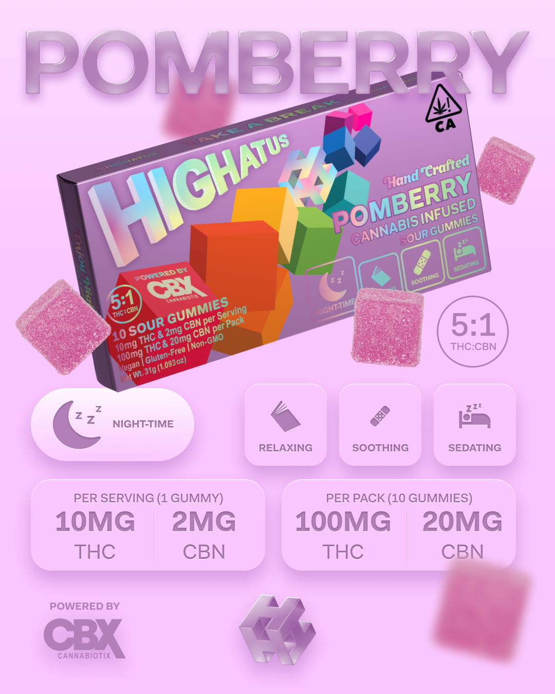 Highatus - PomBerry Gummies CBN - Cannabiotix - 10 Piece - $15 - Edibles