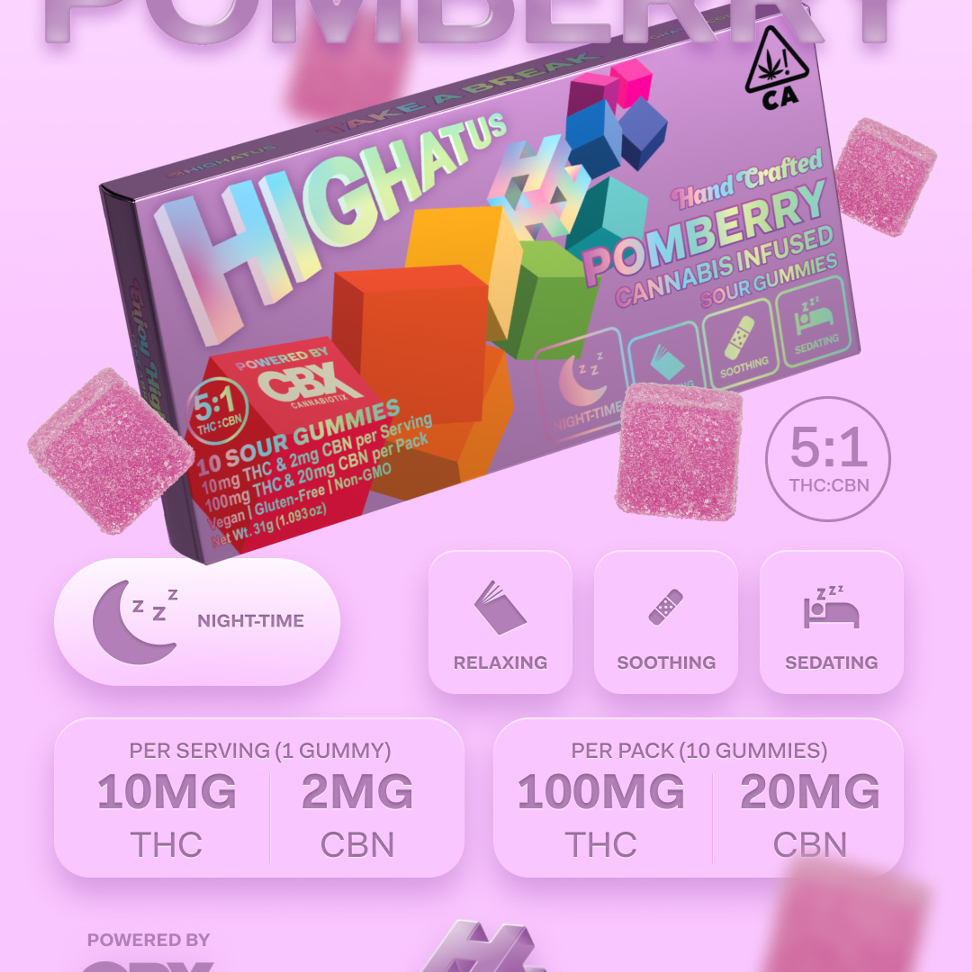 Highatus - PomBerry Gummies CBN - Cannabiotix - 10 Piece - $15 - Edibles